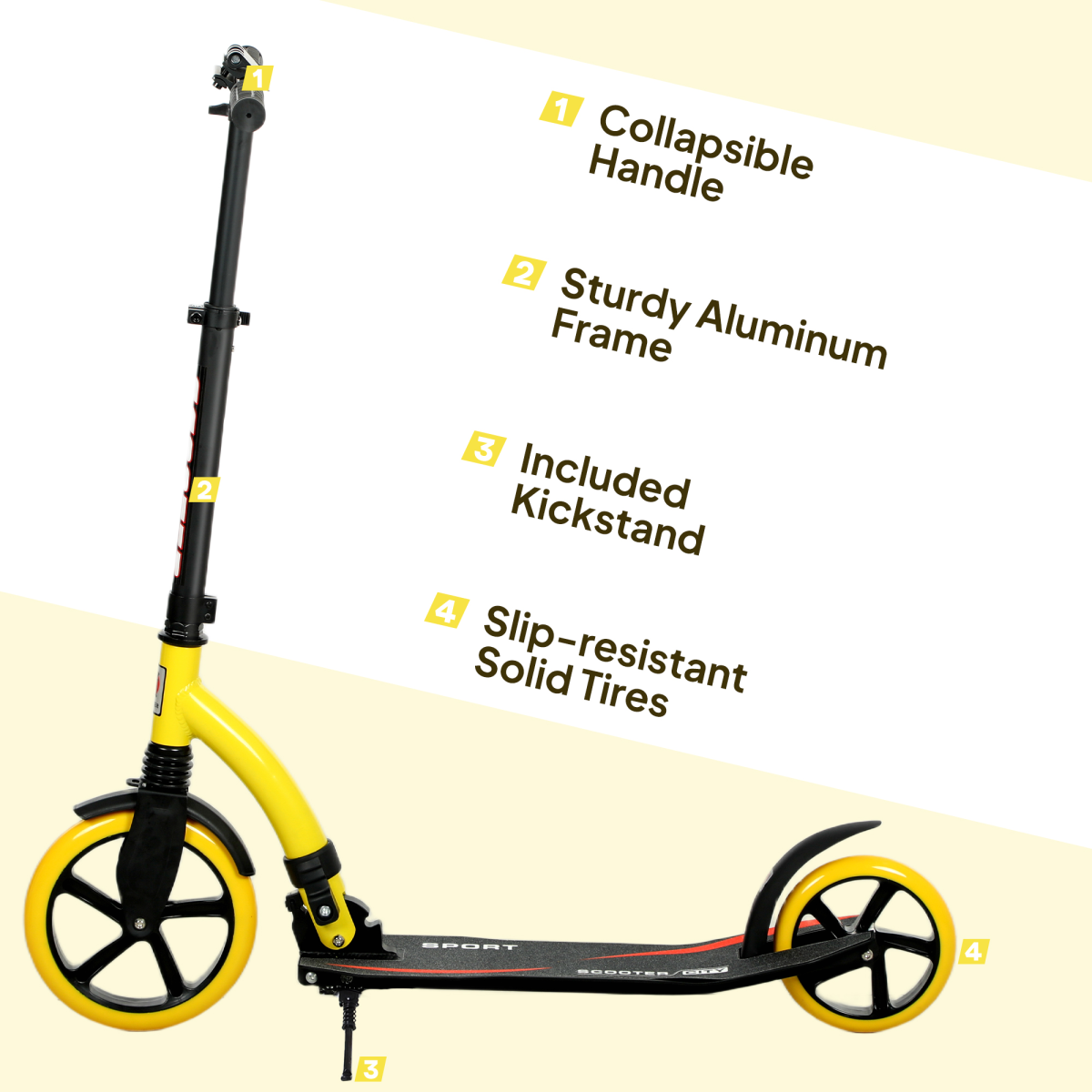 HOMCOM Teens Adult Kick Scooter Foldable Adjust Aluminium For 14 Yellow