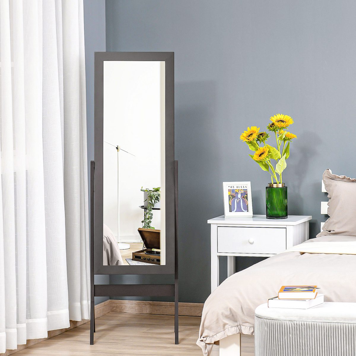 Freestanding Dressing Mirror 148x47cm Adjustable Angle Dark Brown Frame