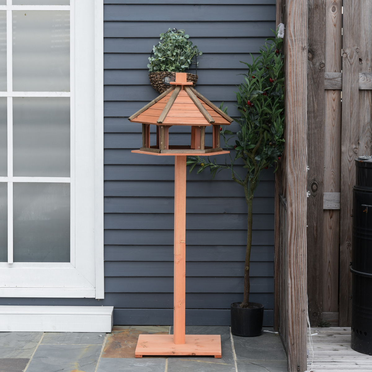 Wooden Bird Feeder Wooden Bird Table Bird Feeder with Roof, Brown, 130cm