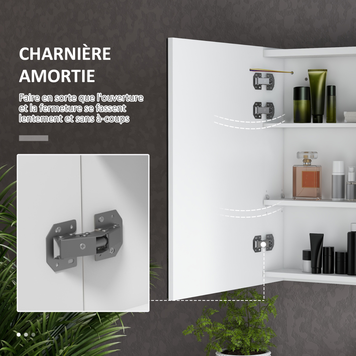 kleankin Wall Mounted Bathroom Storage Cupboard with Mirror, LED Light, USB