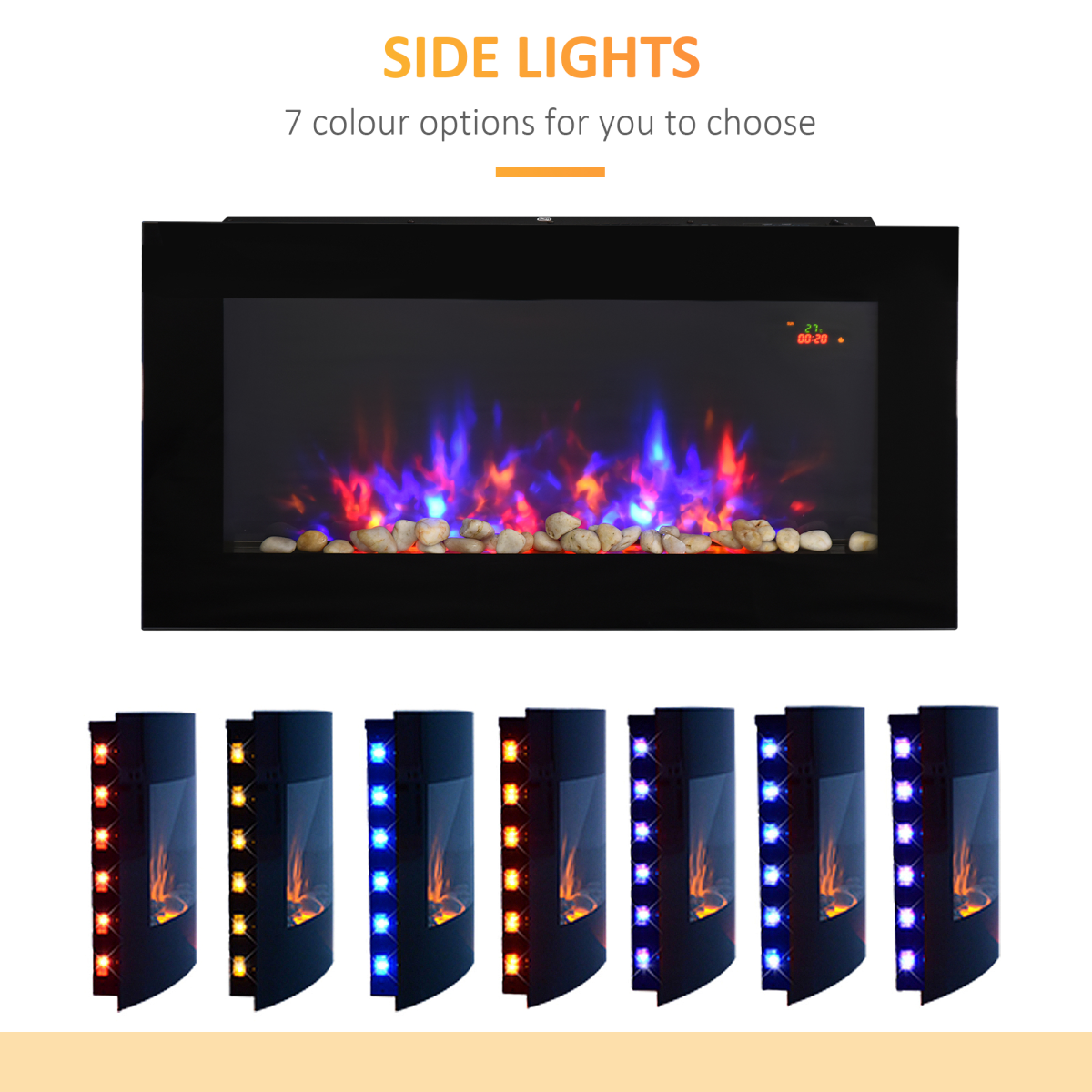 HOMCOM 1000W/2000W LED Electric Fireplace Automatic Function Remote Timer Safe