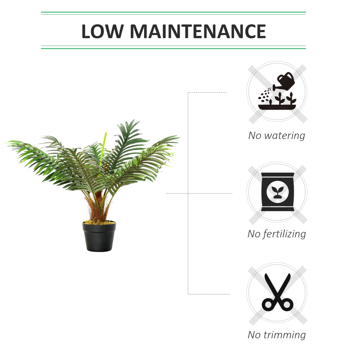 Artificial Palm Tree  8 Leaves with Nursery Pot, Fake Tropical Tree 60cm