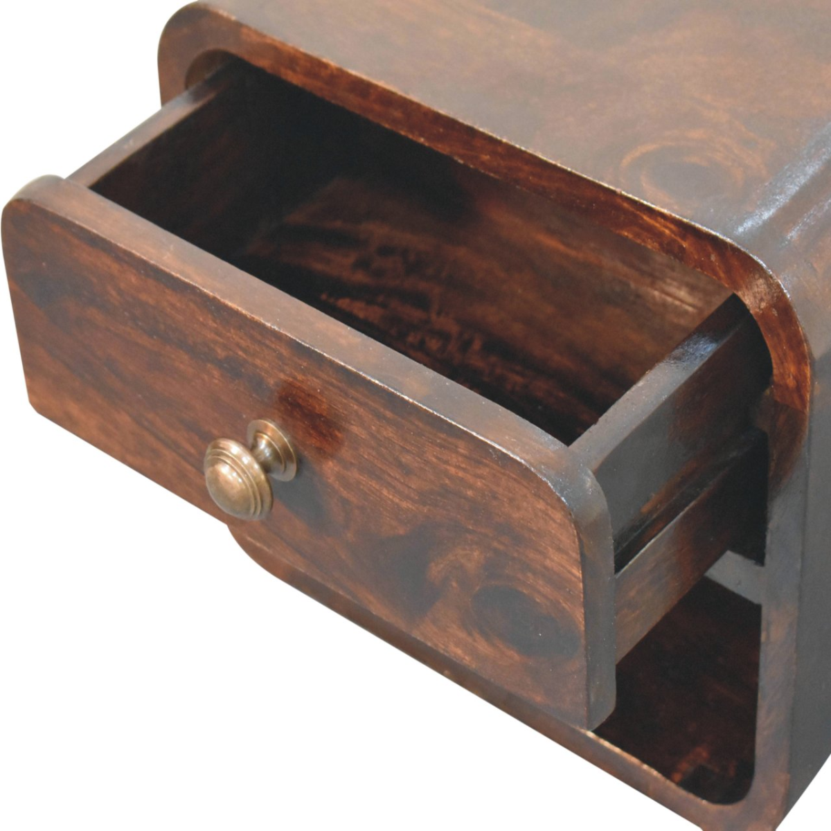 Artisan Furniture Solid Wood Mini Curved California Walnut Wall Mounted Bedside with Open Slot