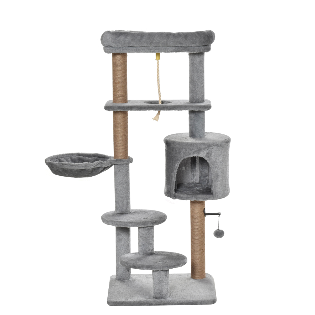 Cat Tree Tower w/ Scratching Post Hammock Hanging Ball Condo Teasing Rope