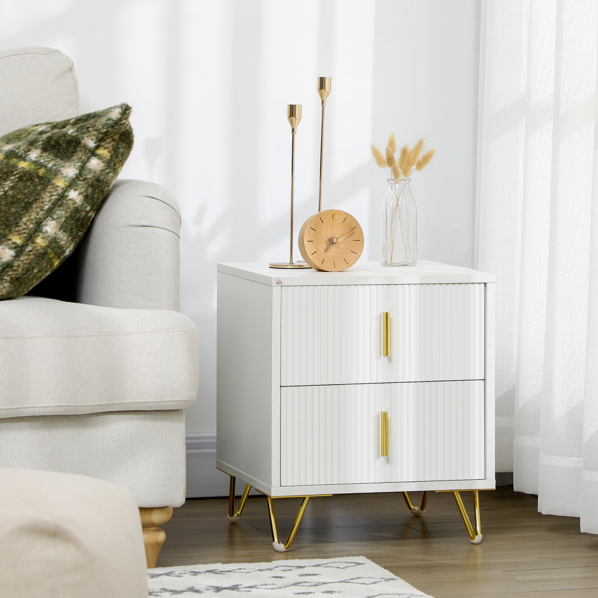 Nightstand with 2 Drawers, Side End Table for Living Room, Bedroom