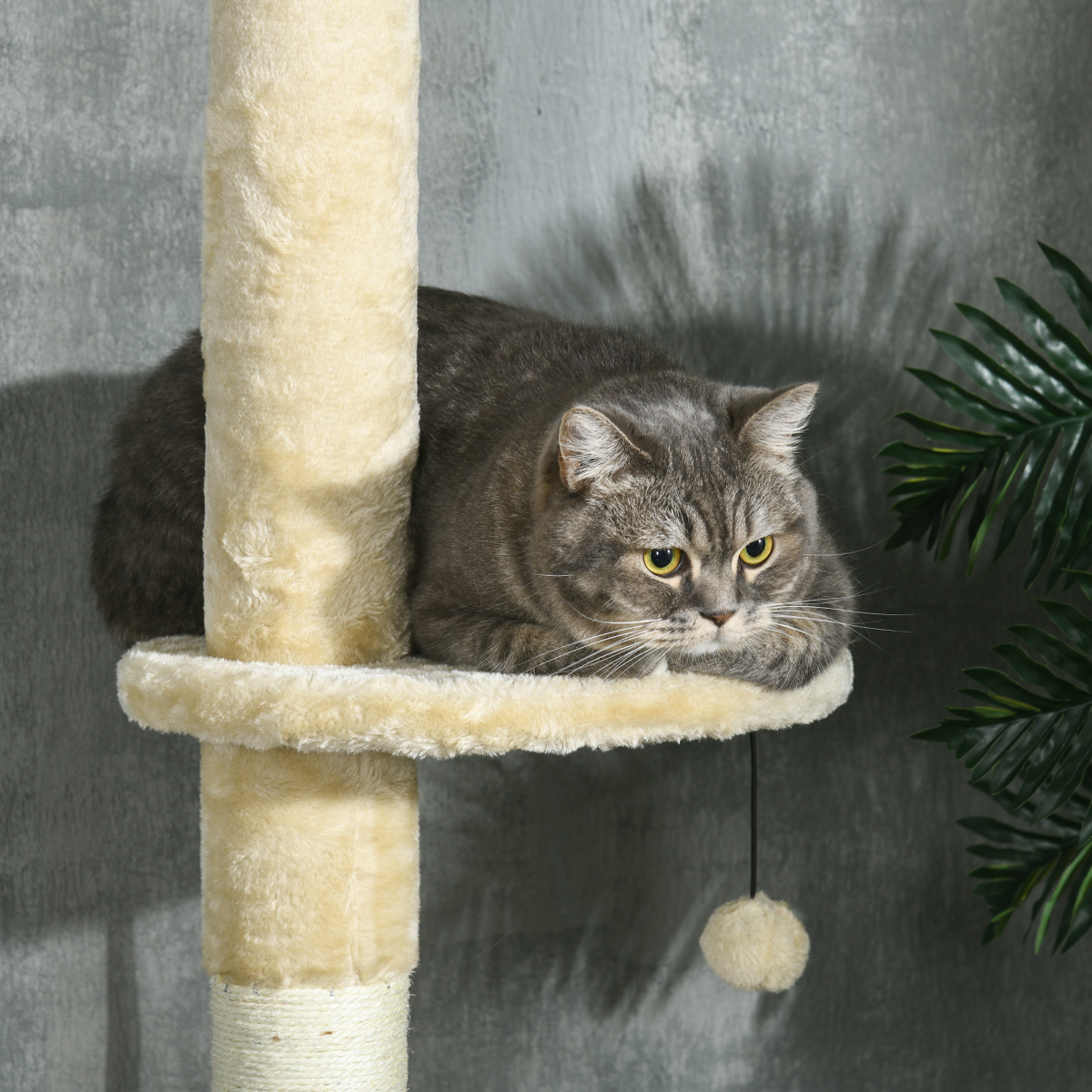 PawHut 255cm Cat Tree Tower with Scratching Post Cat House Ball Platform Beige