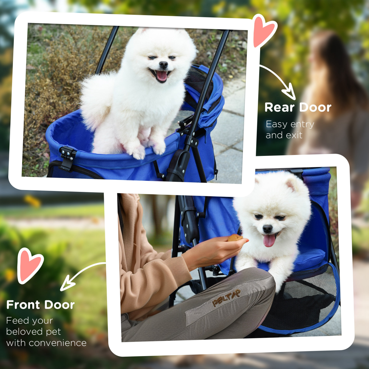 Pet Stroller  Foldable Travel Carriage with Brake Basket Adjustable Canopy