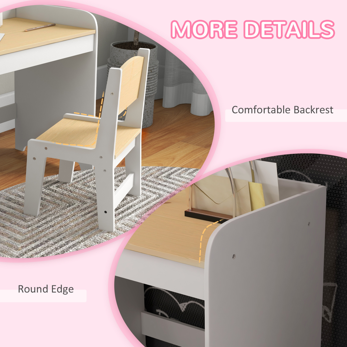 ZONEKIZ Kids Desk and Chair Set for 3-6 Year Old with Storage Drawer, White
