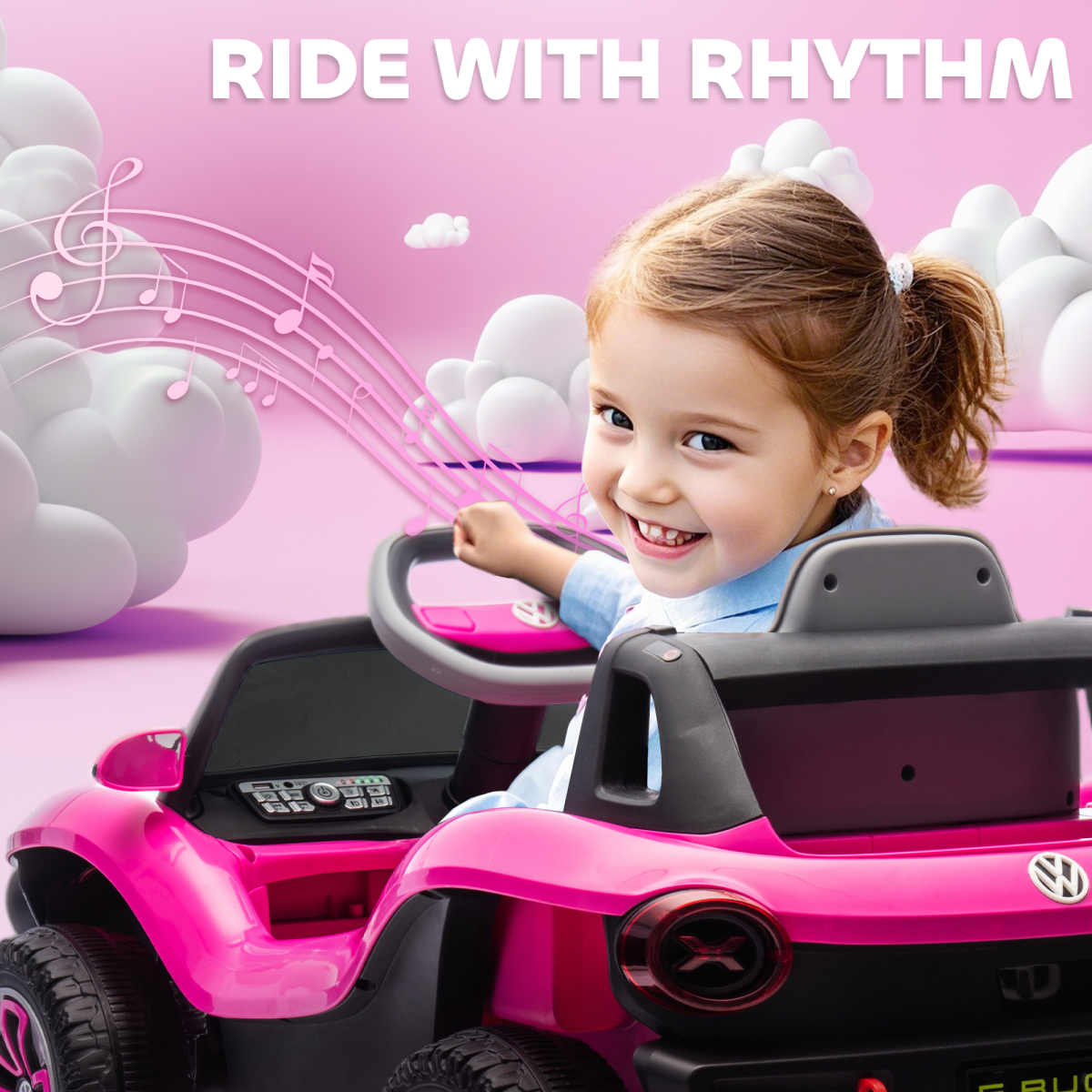 AIYAPLAY Volkswagen Licensed Kids Electric Car w/ Remote, Suspension, Pink