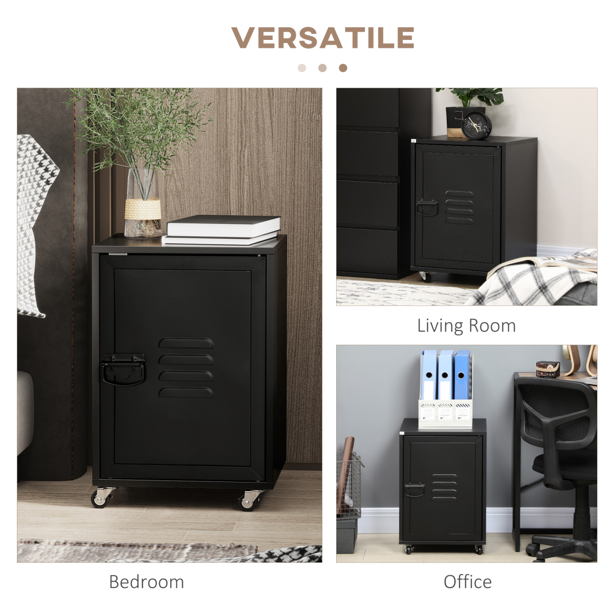 Bedside Table, Rolling End Side Table, Mobile Storage Cabinet Black