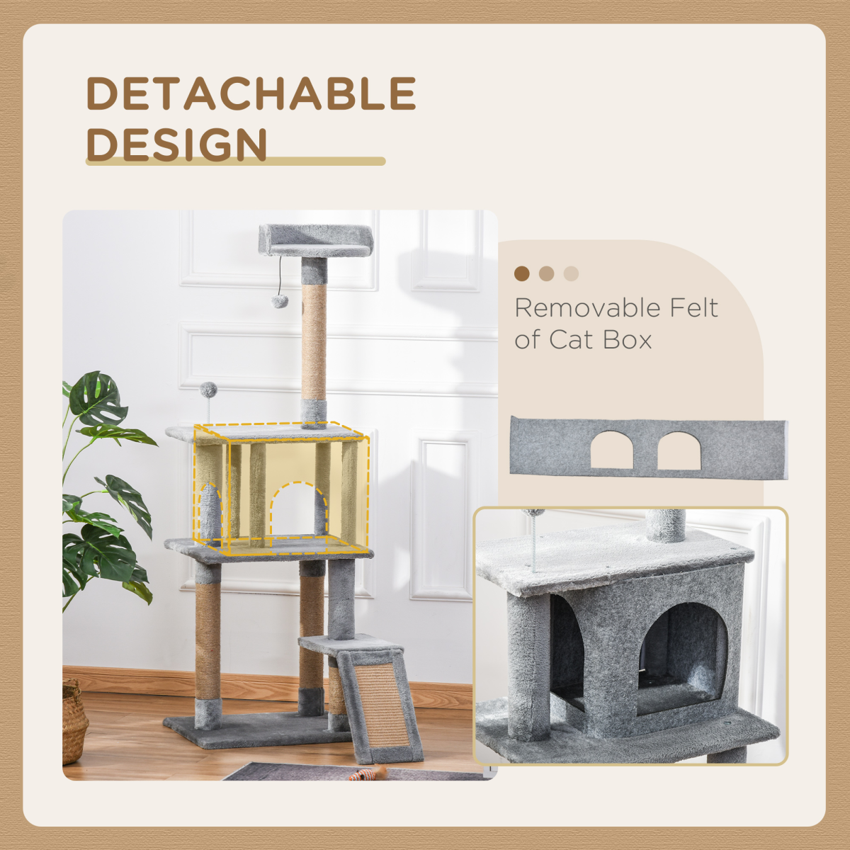 Cat Tree Tower Climbing Kitten Activity Center with Jute Scratching Post, Grey