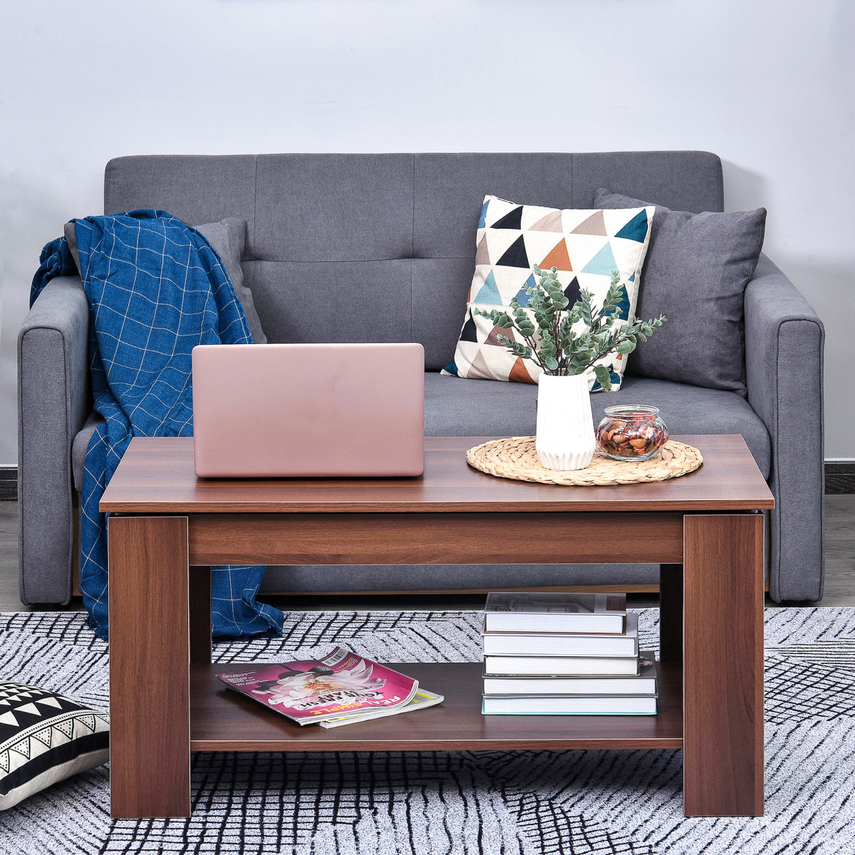Coffee Table, 50/63H cm-Natural Wood Grain Colour