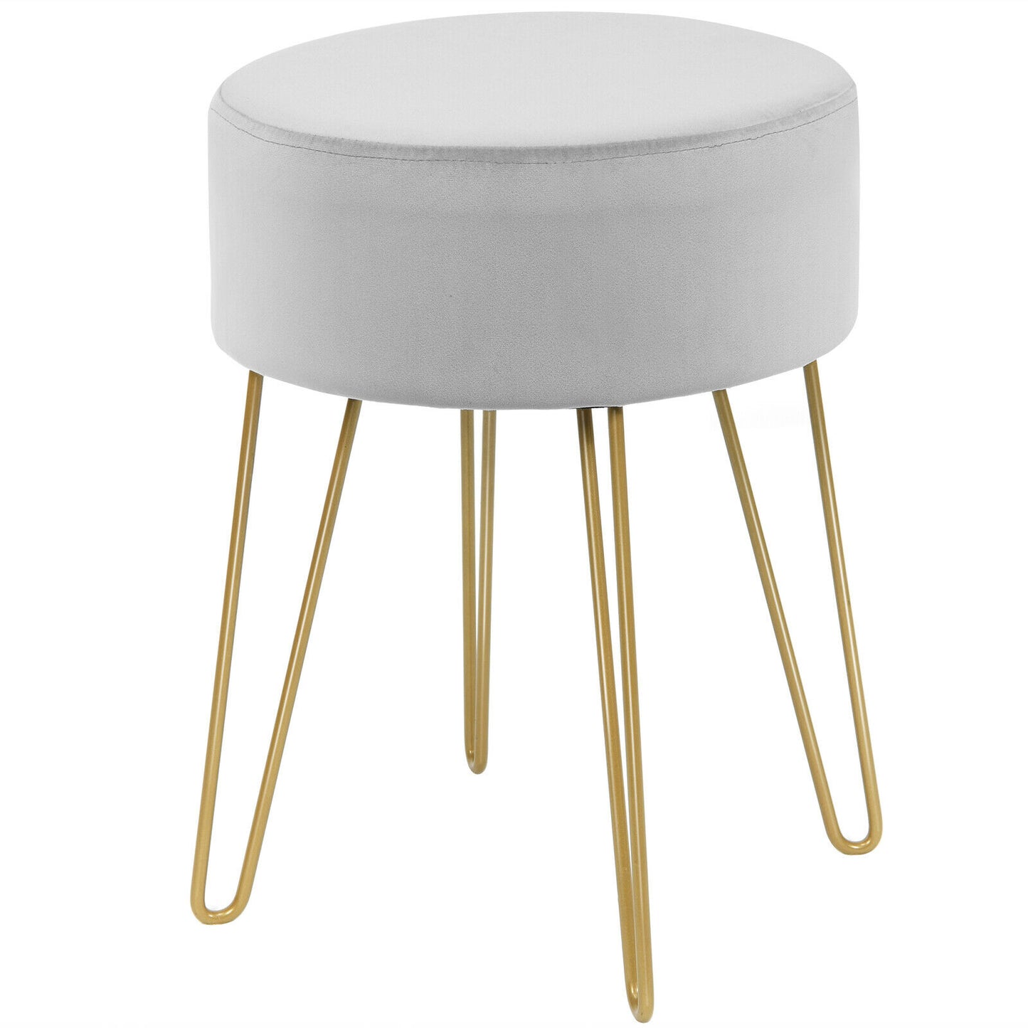 Velvet Modern Round Footstool Ottoman Makeup Dressing Chair-Blue