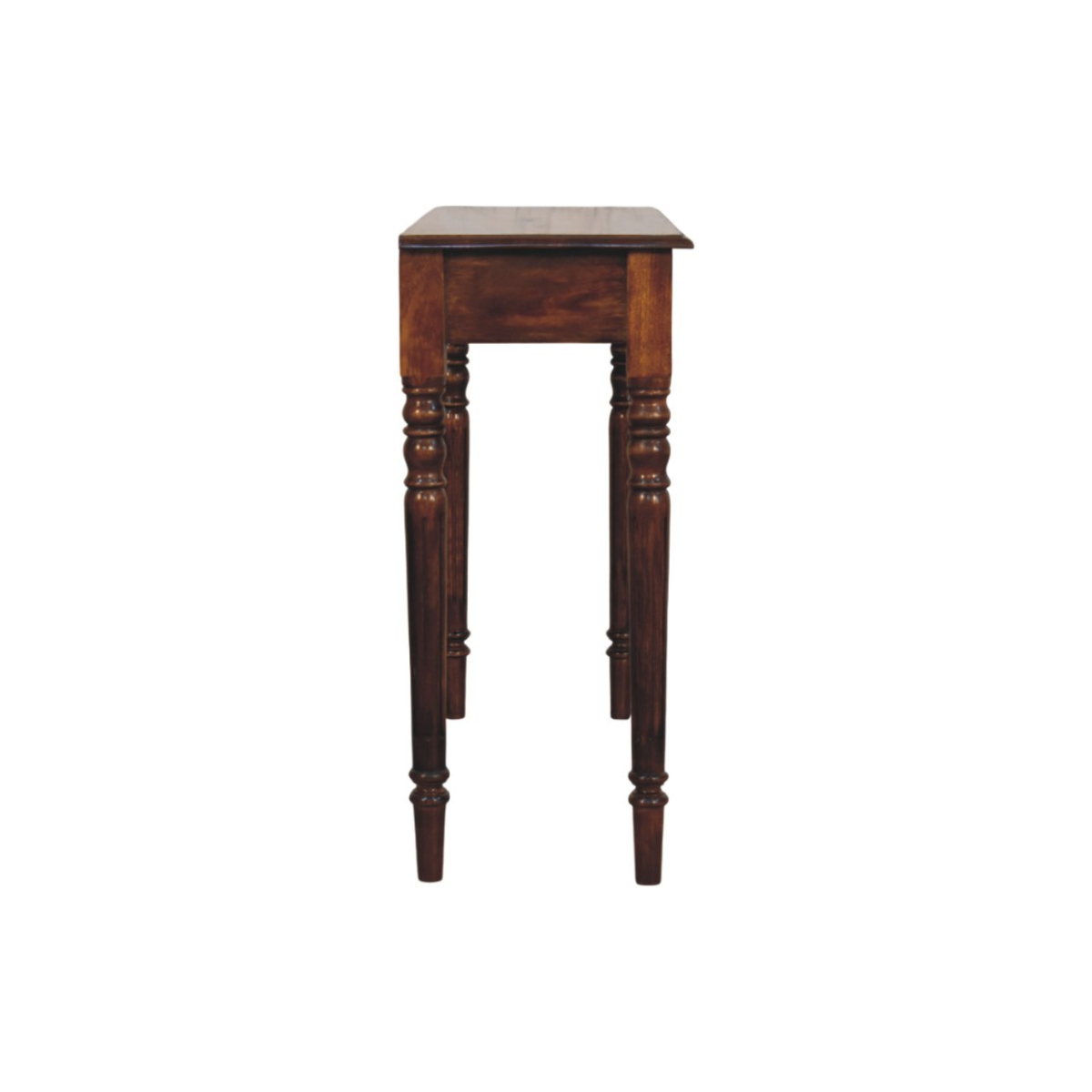 Artisan Furniture Solid Wood Turned Legs Chestnut Console, 3 Drawers, Dark Brown