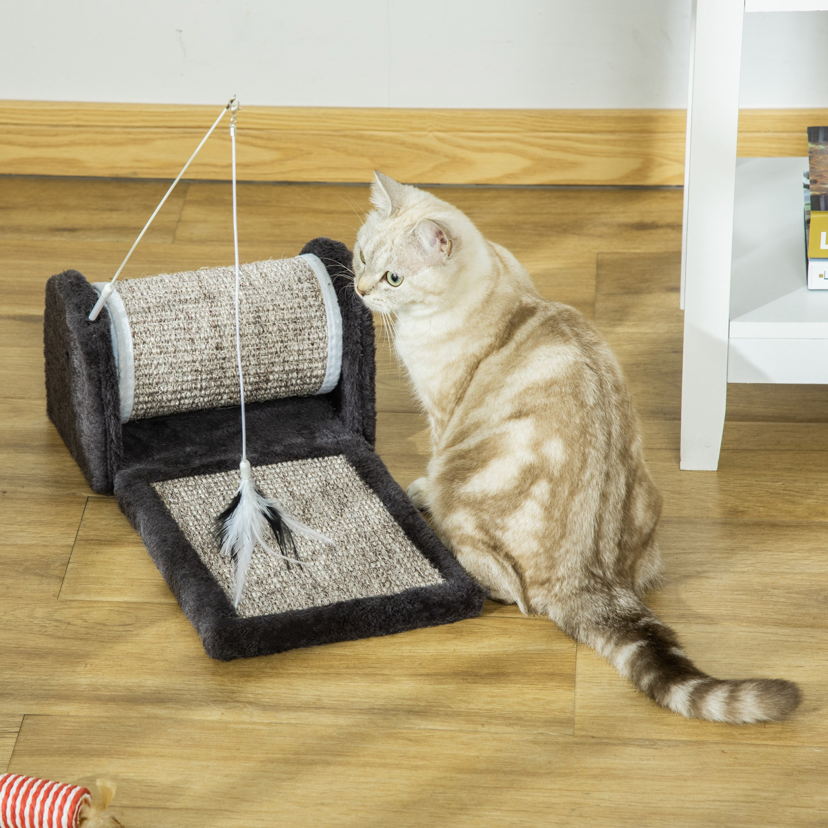 Cat Scratcher Sisal Scratching Pad Mat Board Kitten Toy w/ Roller Feather Teaser