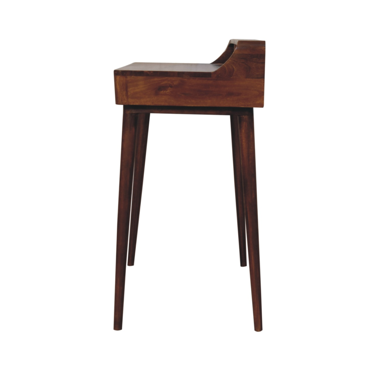 Artisan Furniture Solid Wood Elevated Chestnut Console Table, 2 Drawers, Dark Brown