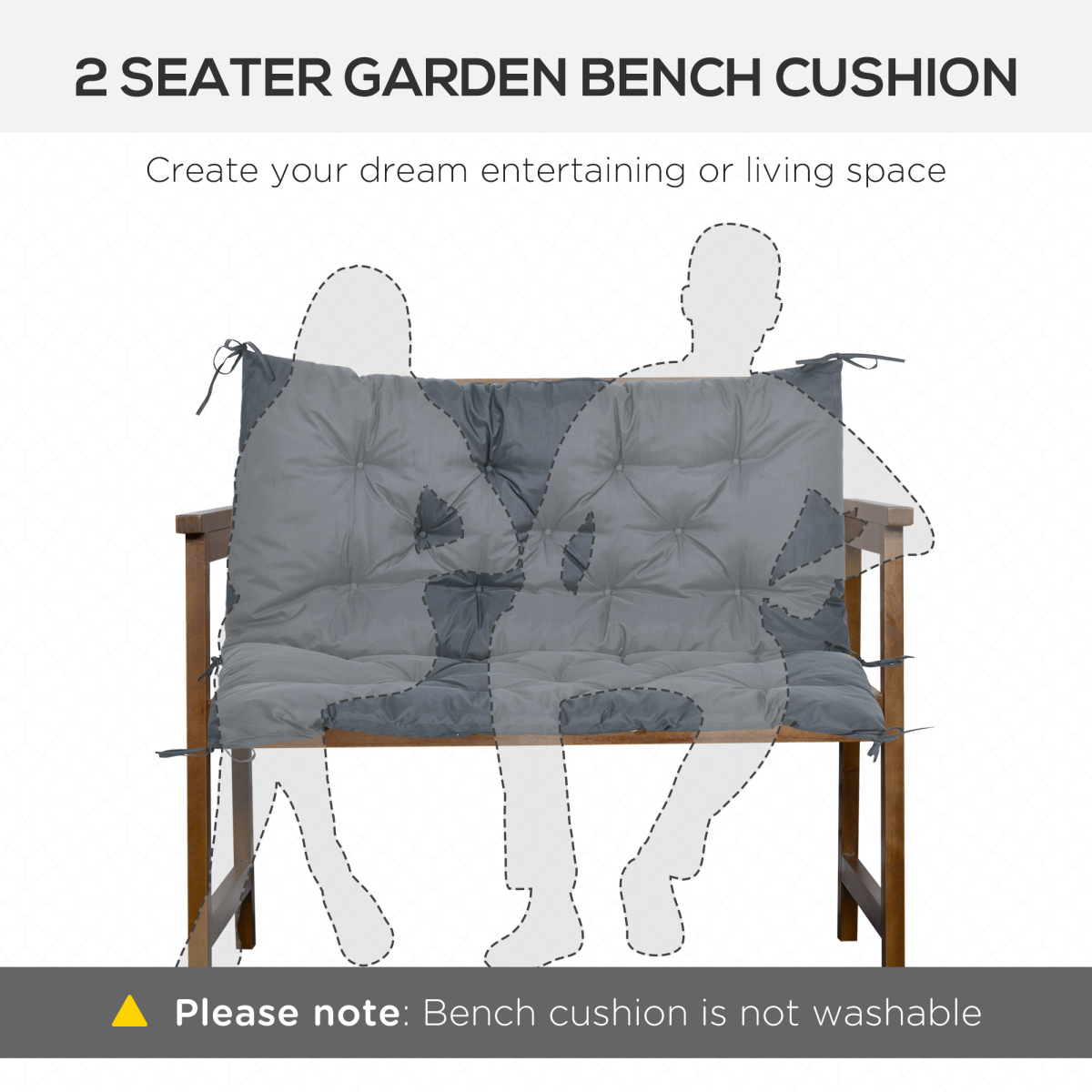 2 Seater Garden Bench Cushion Outdoor Seat Pad with Ties Dark Grey