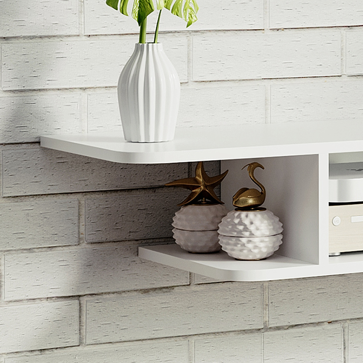 Floating TV Unit Stand Wall Mount Media Console with Storage Shelf, White