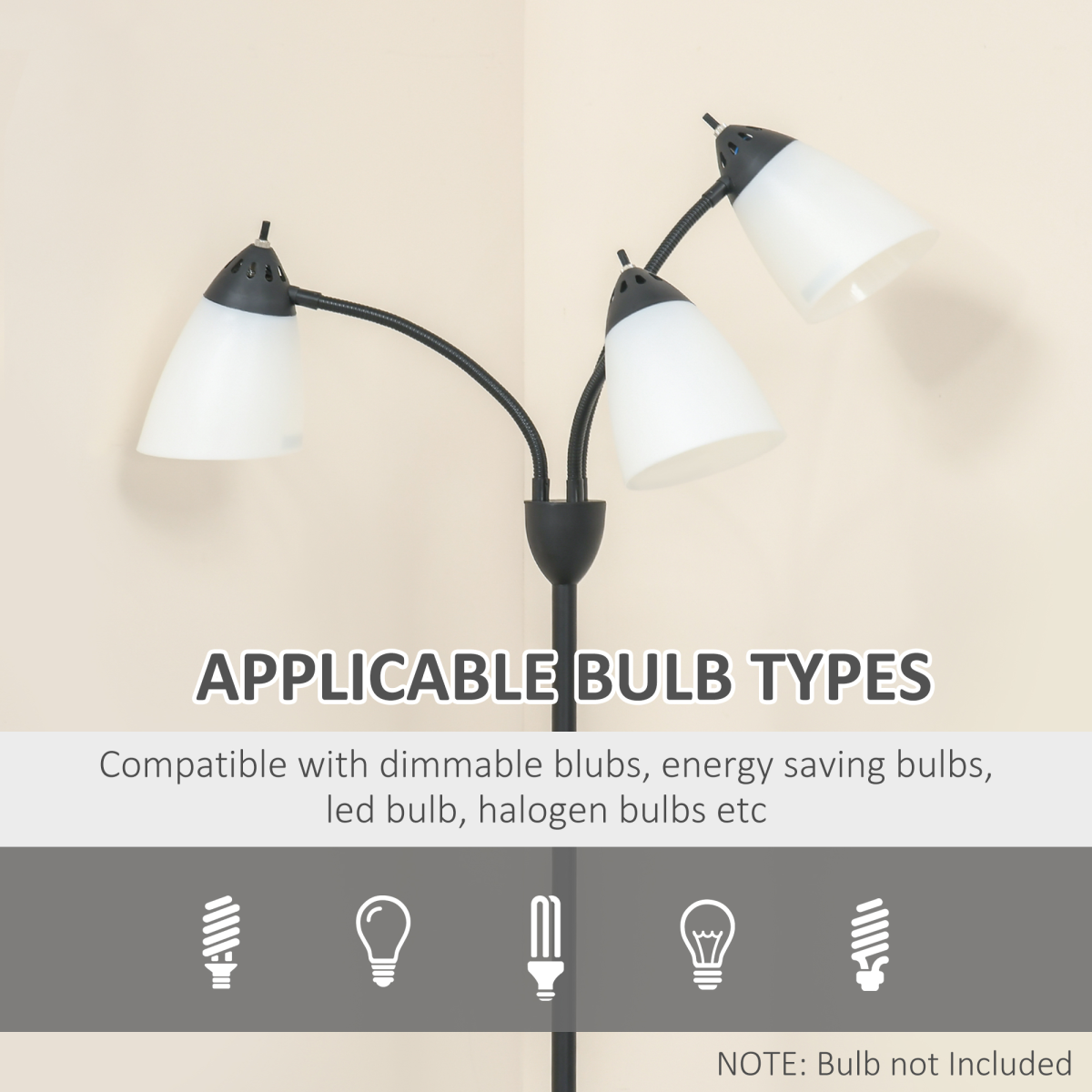 HOMCOM Tree Floor Lamp with 3 Adjustable Light, Industrial Standing Lamp, Black