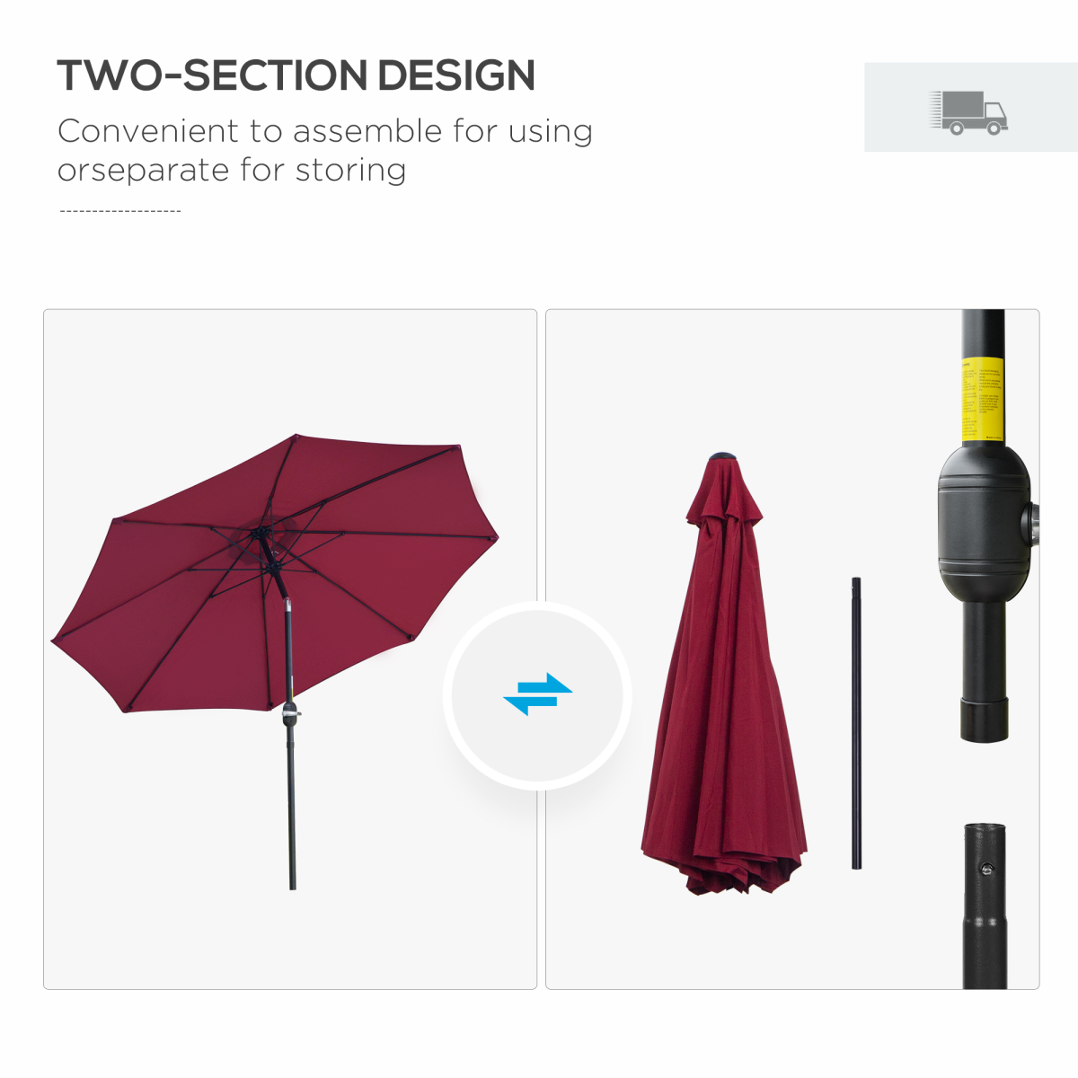 Outsunny ?2.6M Umbrella Parasol-Red
