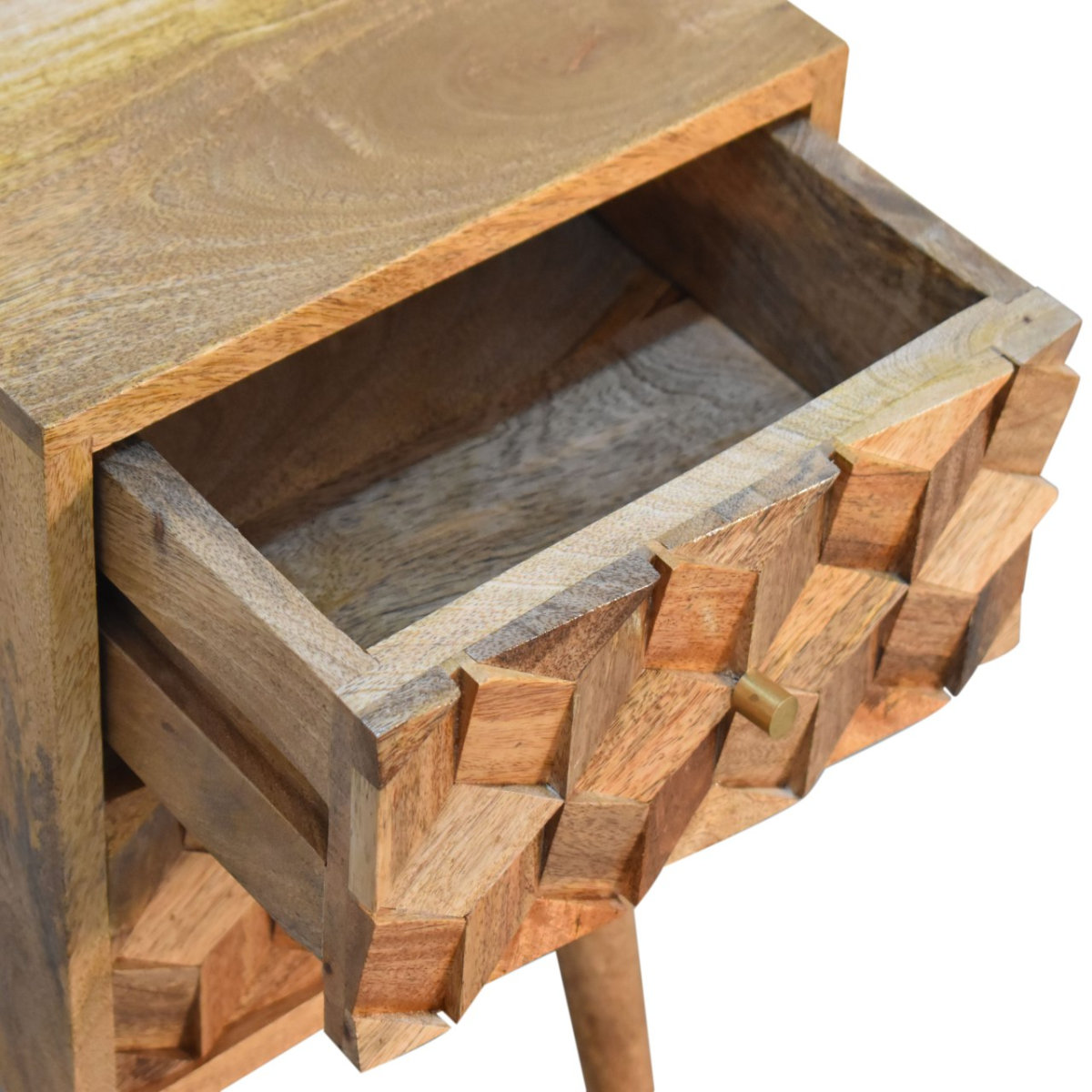 Artisan Furniture Solid Wood Mini Cube Carved 2 Drawer Bedside