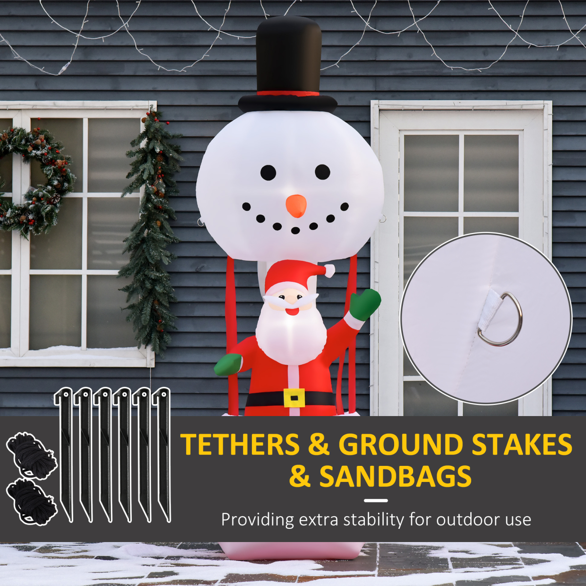 8ft Christmas Inflatable Deco with Santa Claus on Snowman Hot Air Balloon LED