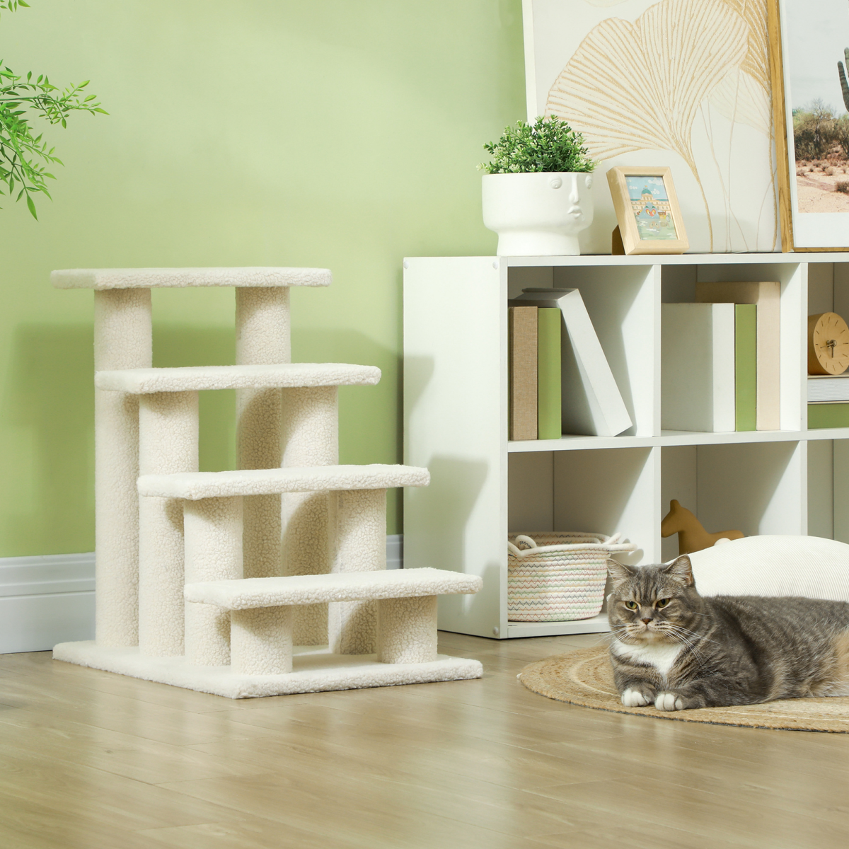 Pet Ramp Stairs 4 Steps Cat Tree Ladder Safety Steps Climbing Frame Brown
