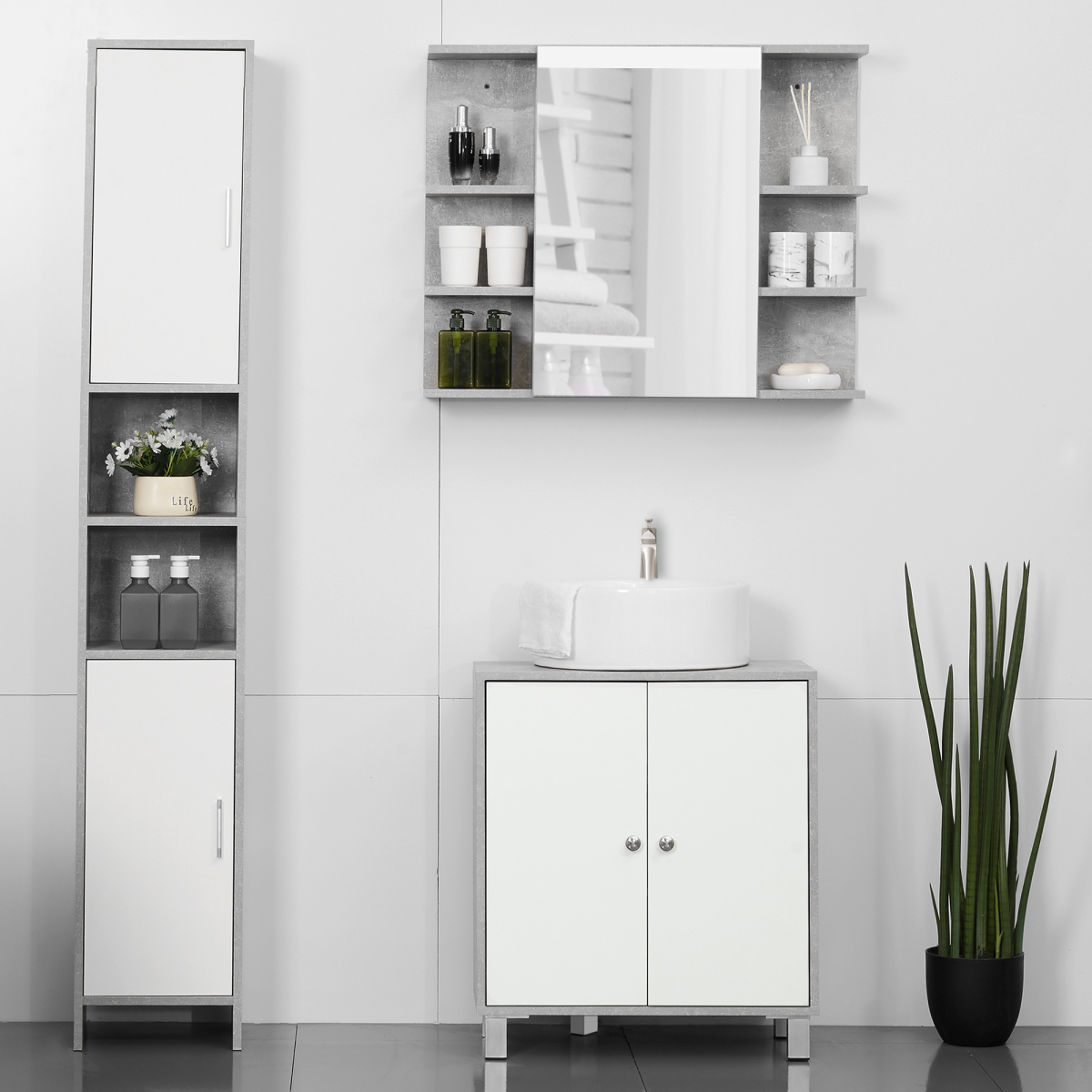 kleankin Bathroom Pedestal Under Sink Cabinet with Storage Shelf Double Door