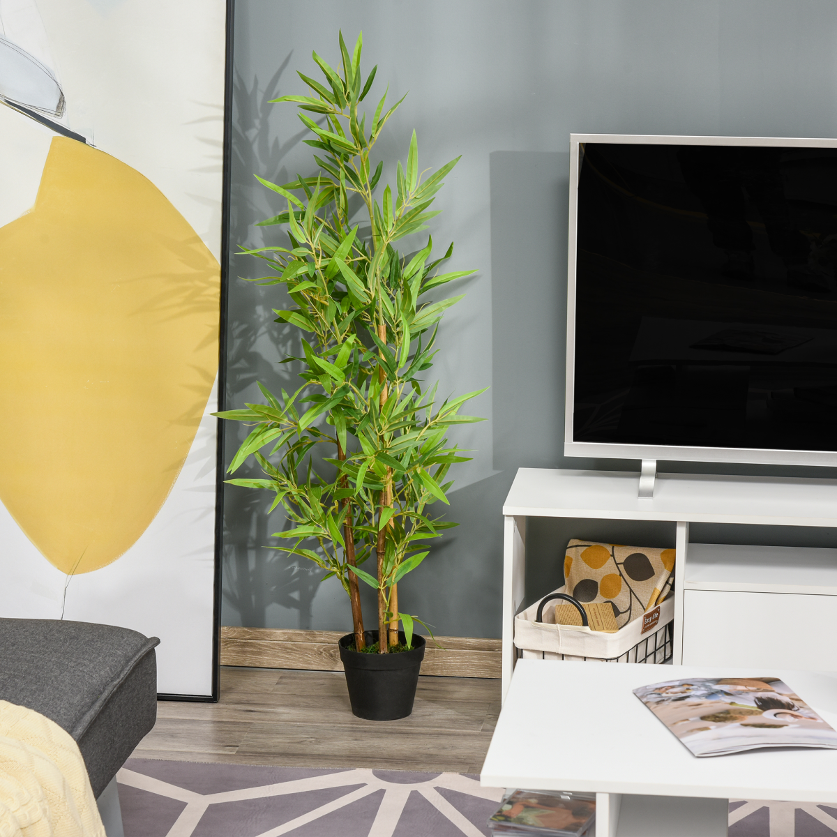 Outsunny Set of 2 120cm/4FT Artificial Bamboo Trees Plant w/ Pot Indoor