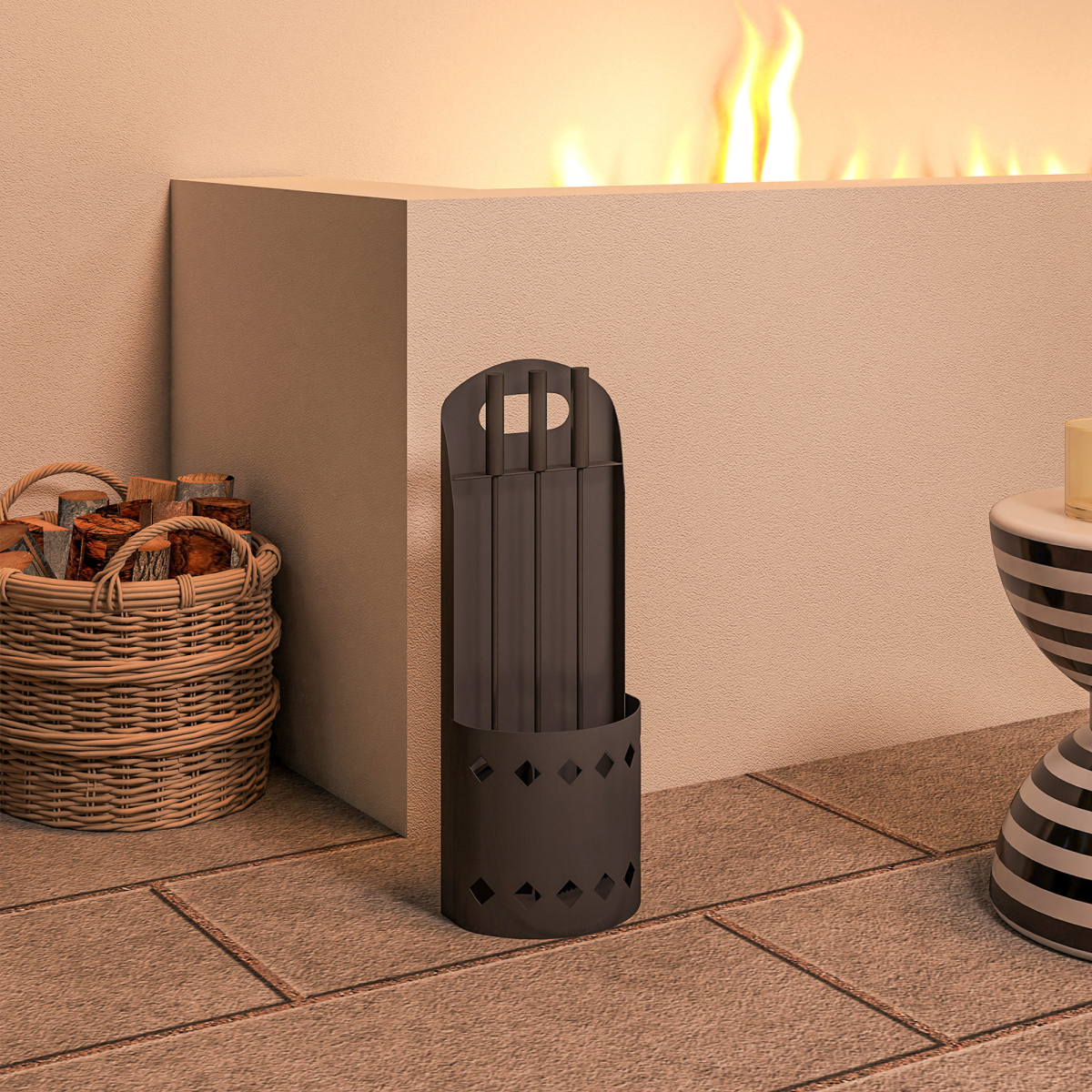 Outsunny 4 PCS Fireplace Companion Set, Metal Fireside Companion Set, Black