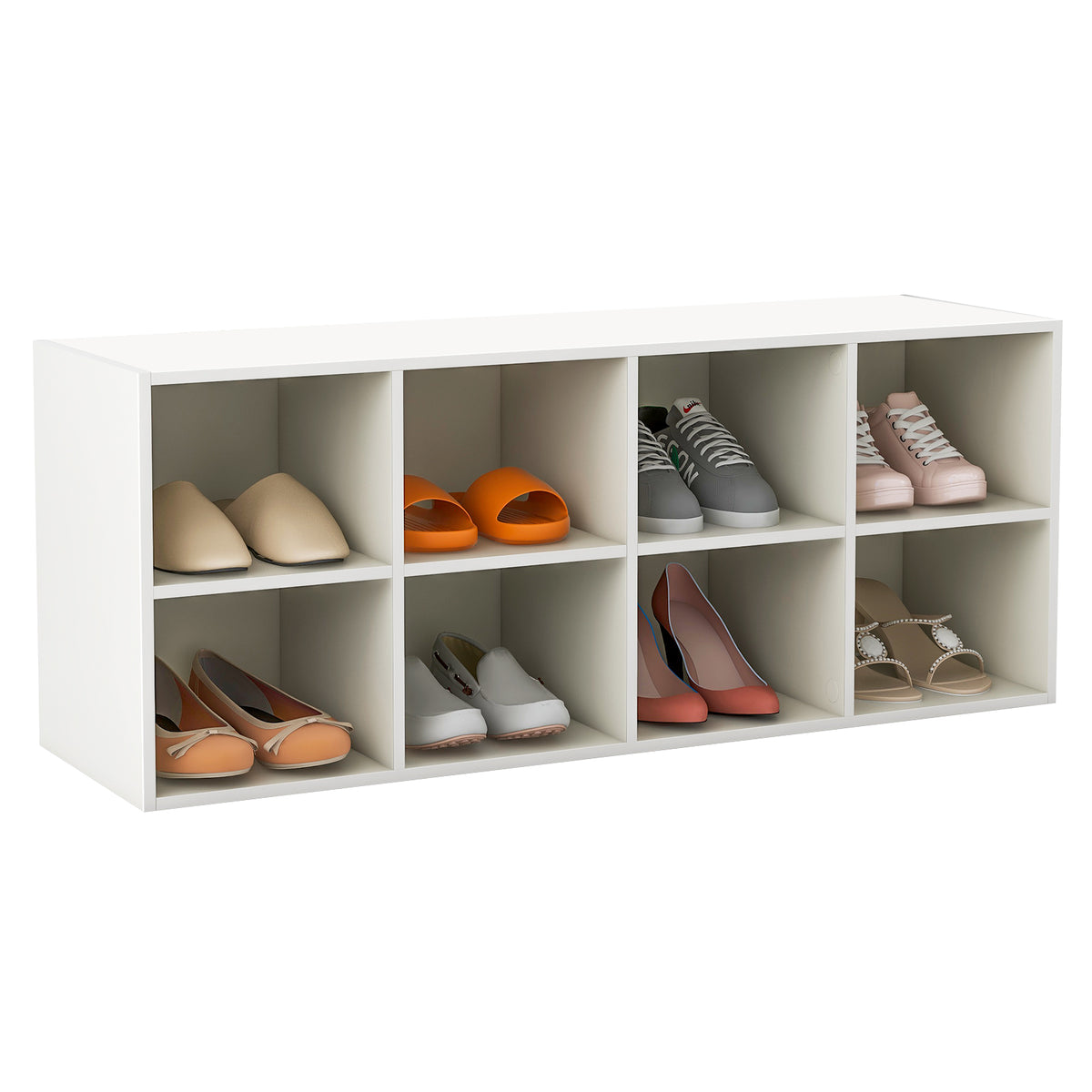 8 Grid Shoe Bench 2 in 1 Shoe Organizer with 8 Storage Cubbies-Black