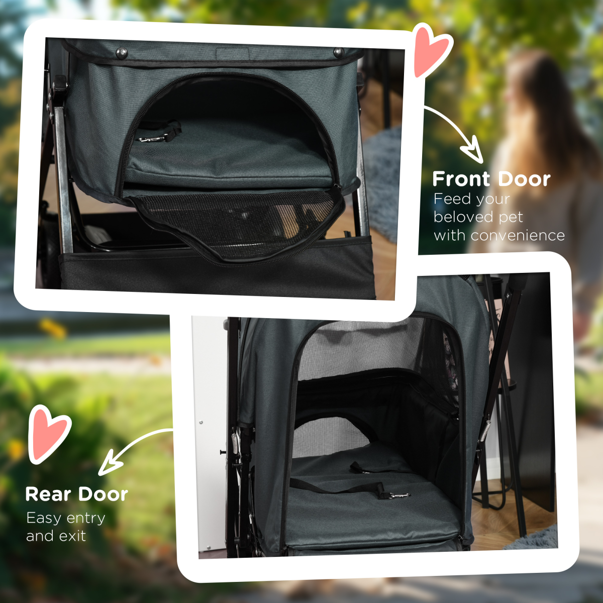 PawHut Pet Stroller - Foldable Dog Carriage w/ Reversible Handle - Grey