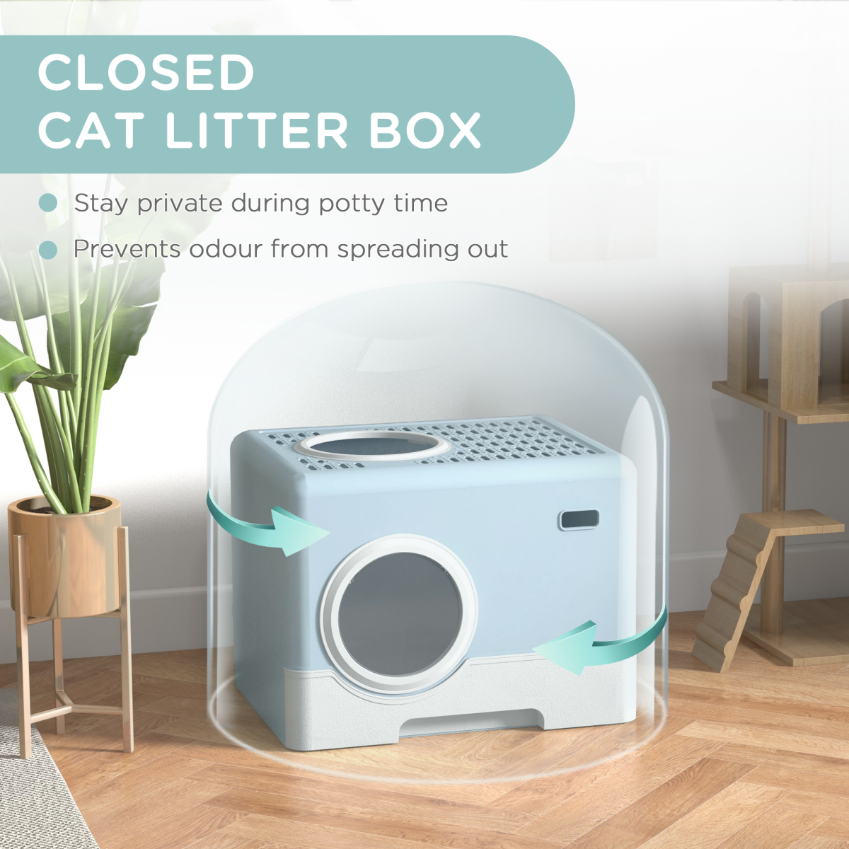 PawHut Enclosed Cat Litter Tray with Lid, Front Entry, Top Exit, Scoop - Blue
