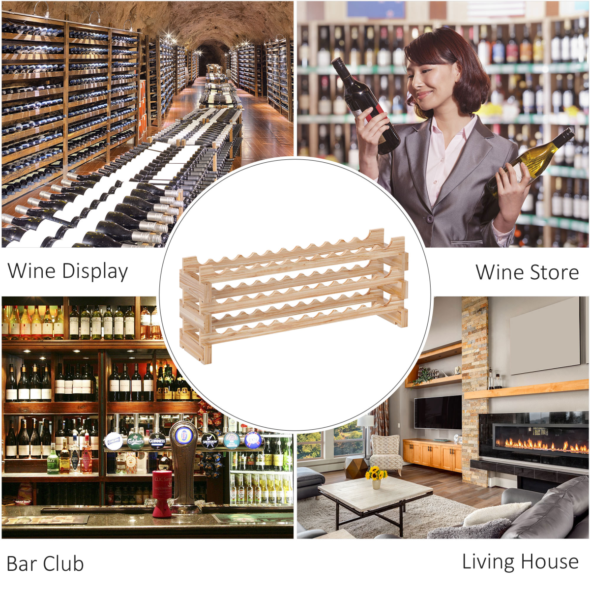 HOMCOM 36 Bottle Shelf Wine Rack Holder Standing Holds Storage Fir Wood Cellar
