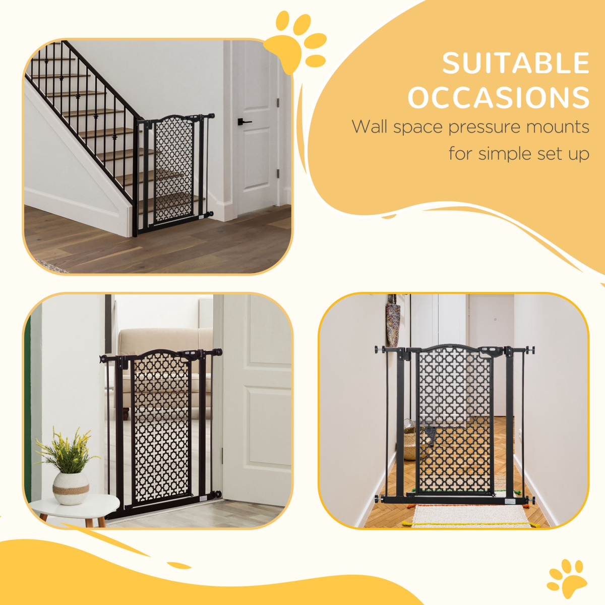 74-80 cm Pet Safety Gate Stair Pressure Fit w/ Auto Close Double Locking, Black