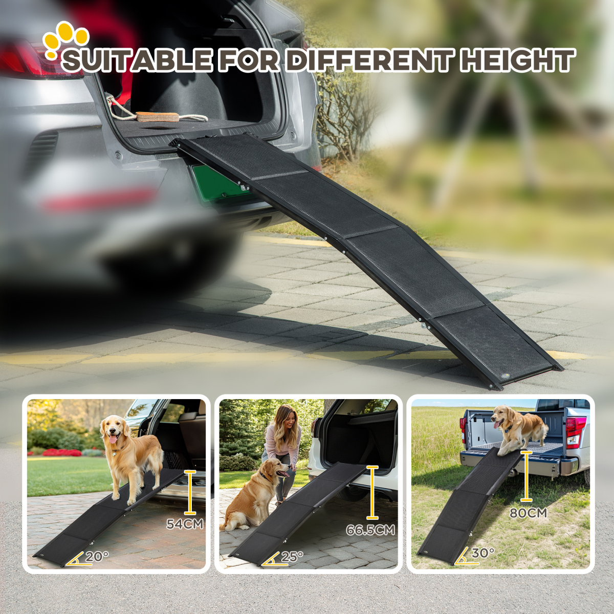 PawHut Folding Dog Ramp for XL Dogs w/ Non-Slip Surface, Portable Car Pet Ramp