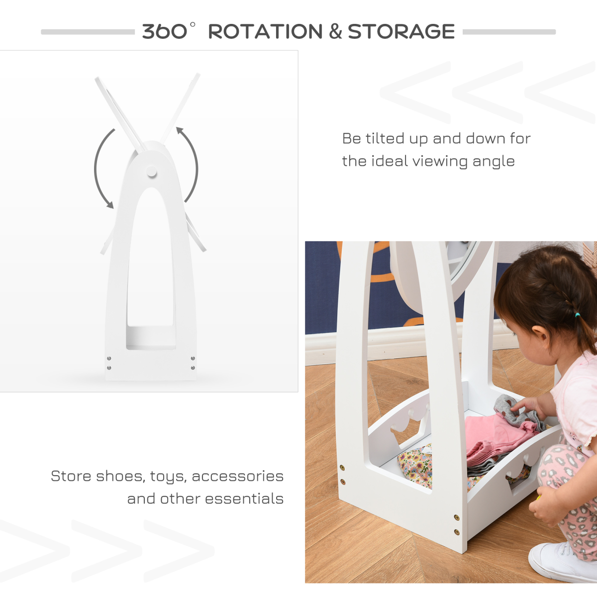 Free Standing Dressing Mirror Kids with Storage For 3- 8 Years Old
