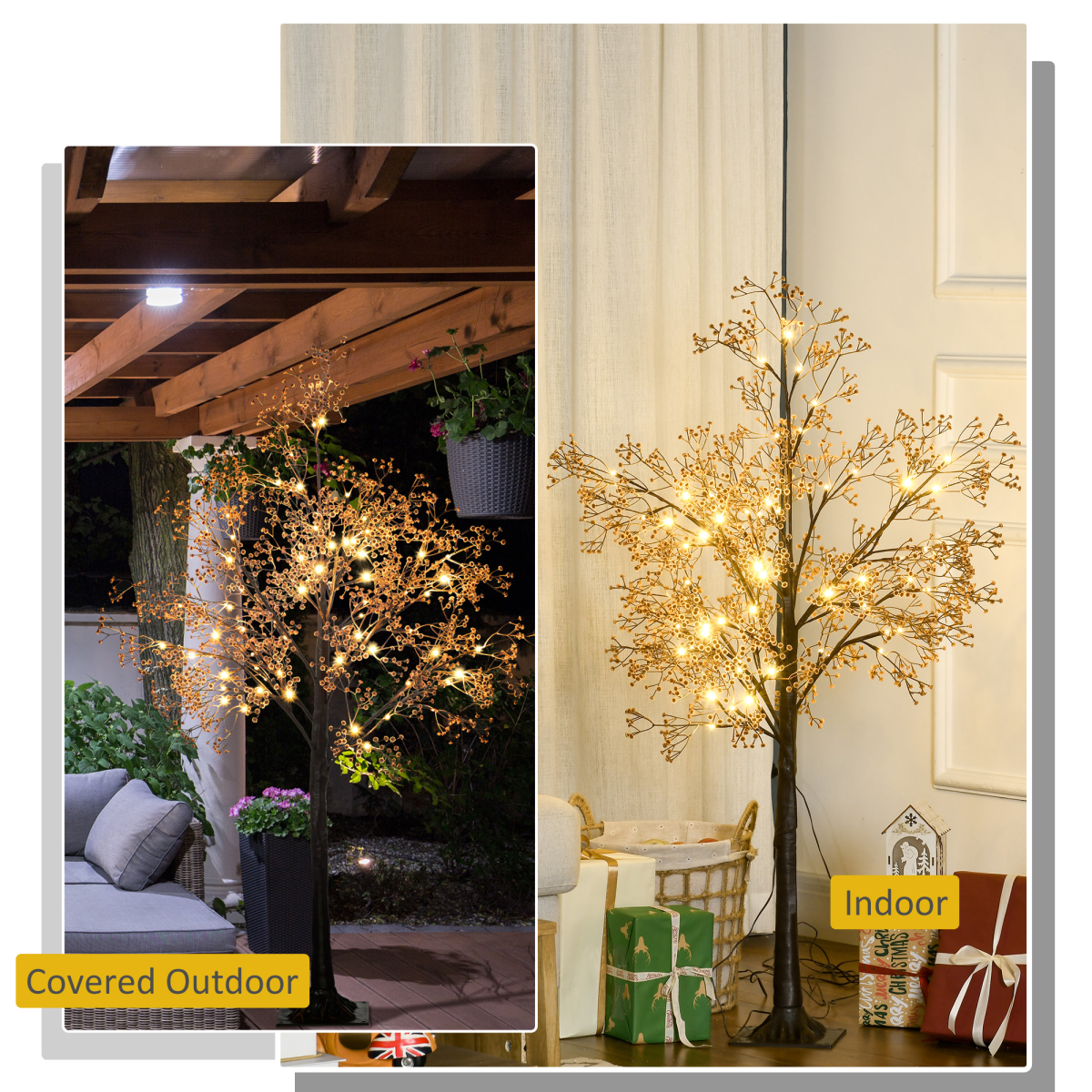 HOMCOM 4ft Artificial Tree with Warm White LED Lights, Baby Breath Flowers