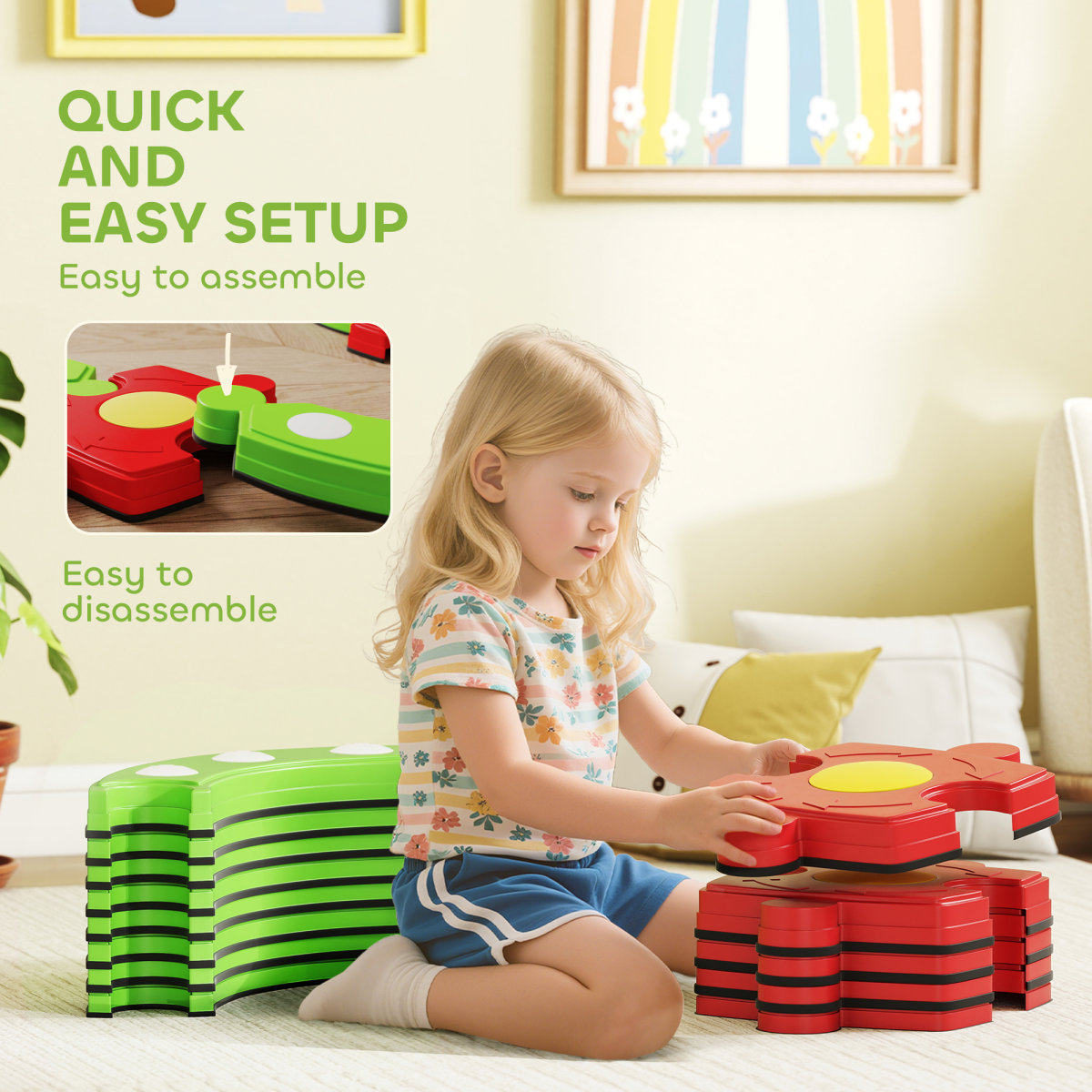 AIYAPLAY Kids Stepping Stones Balance Beam, Outdoor Indoor Sensory Toy Green