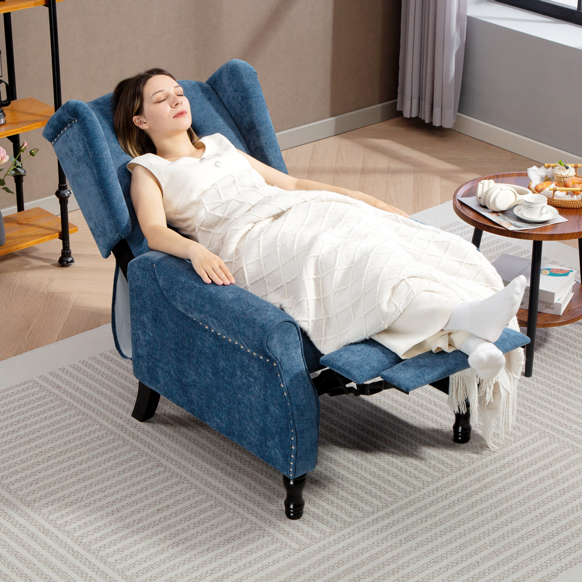 HOMCOM Manual Reclining Armchair Recliner with Footrest Royal Blue