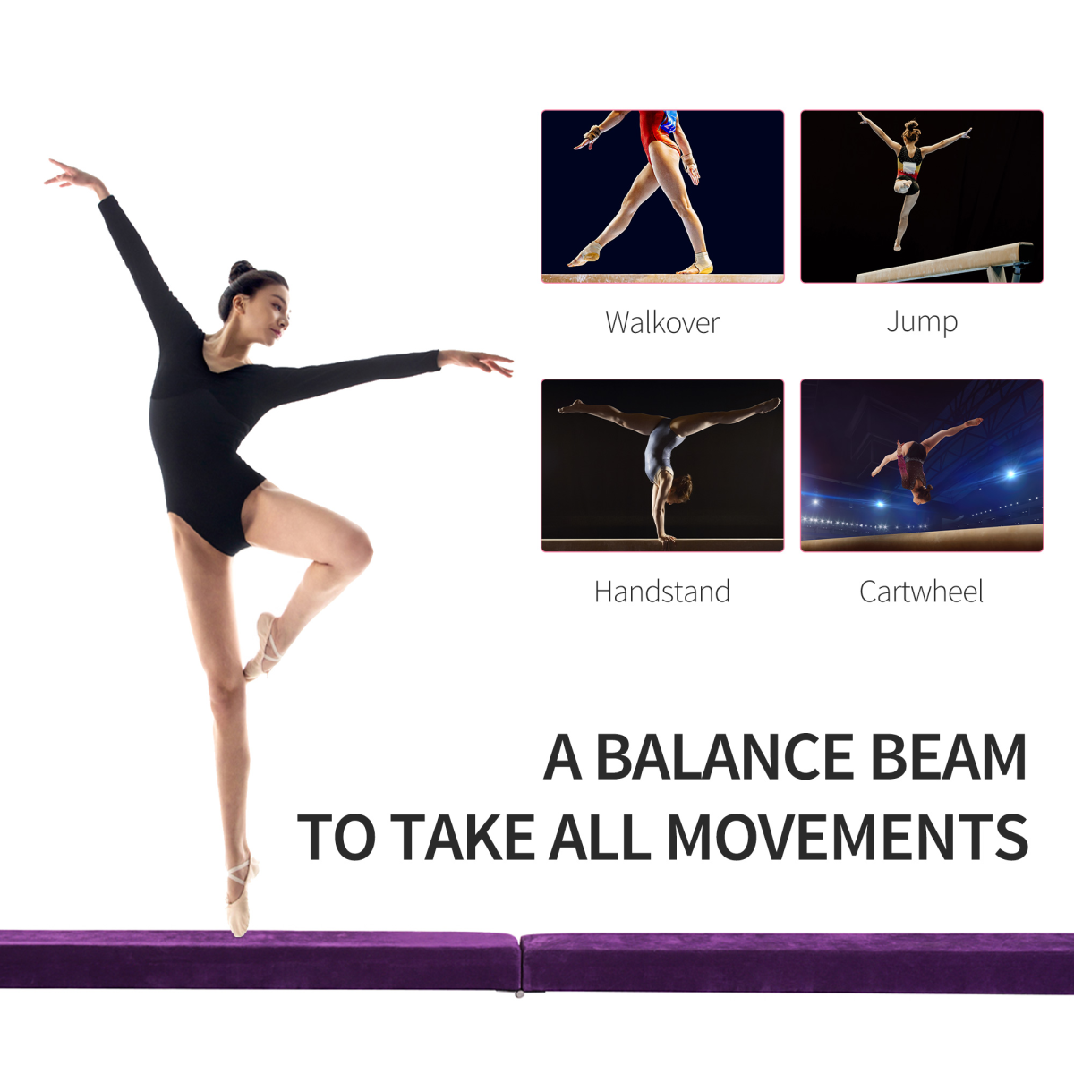 Balance Beam Trainer Kids Teens Fold Skill Performance Suede Purple 2.1M Home