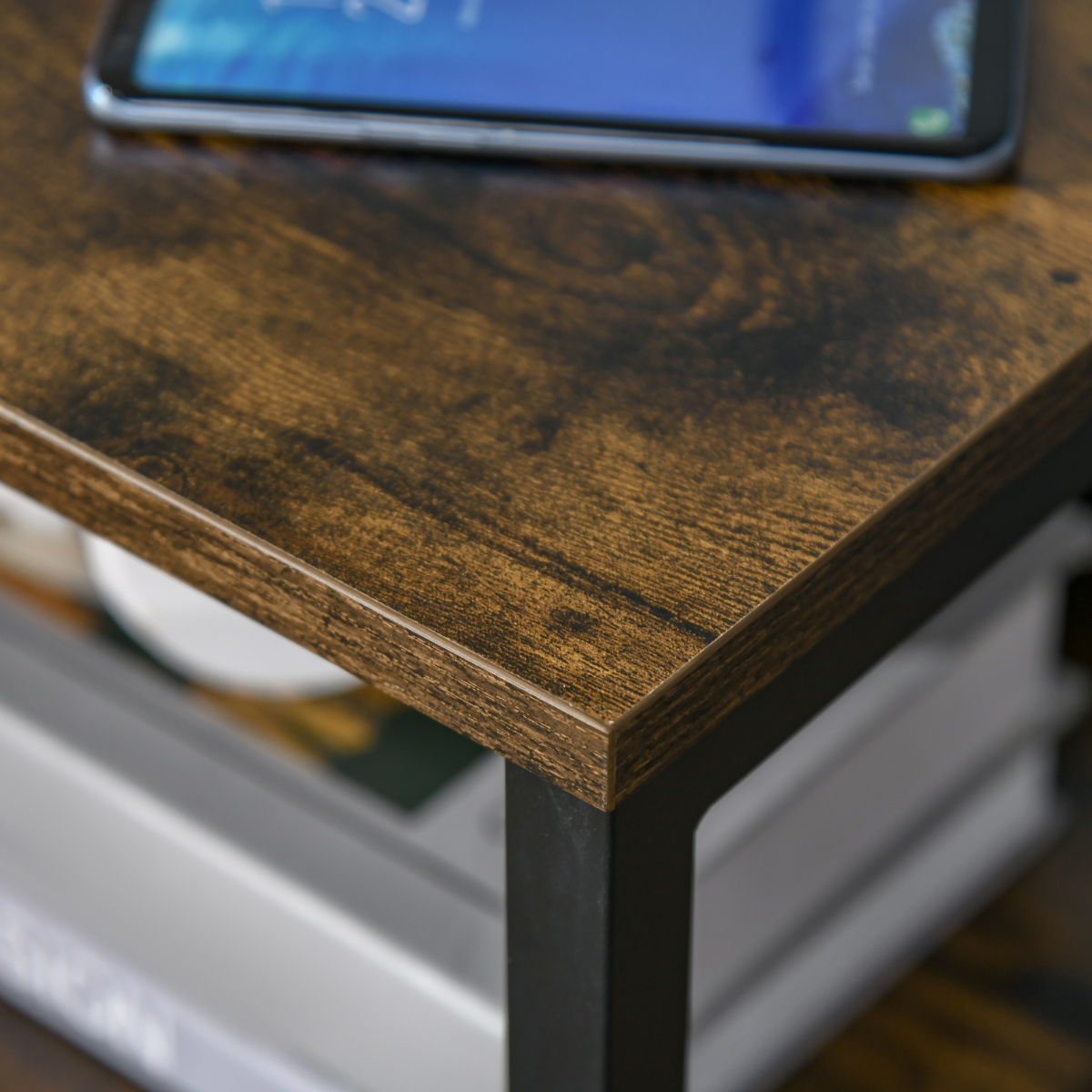 HOMCOM End Table Bedside Desk Slim Storage Cabinet with Shelf Rustic Brown