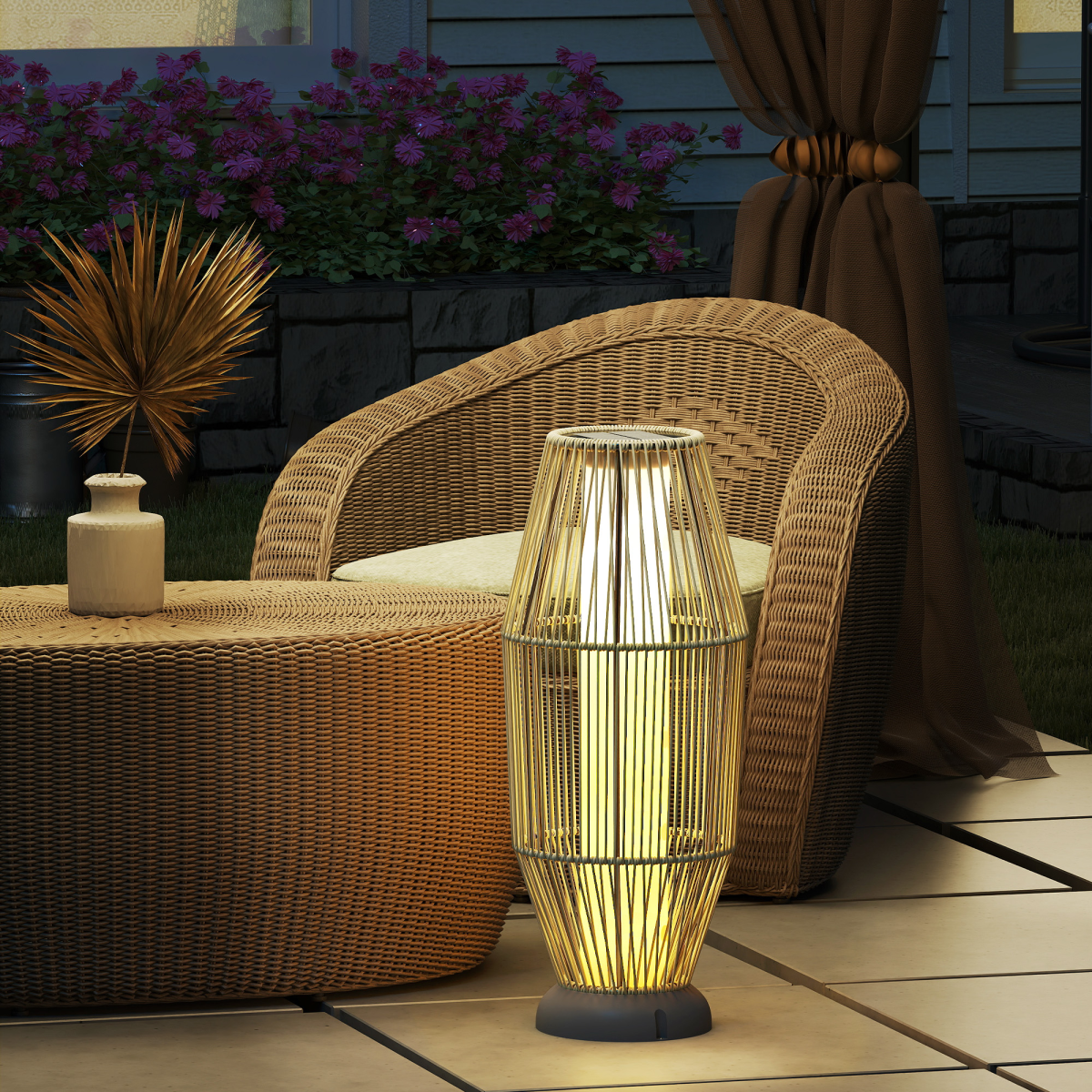 Outsunny 72 cm Rattan Solar Floor Lamp, Auto On/Off LED Garden Light, Grey