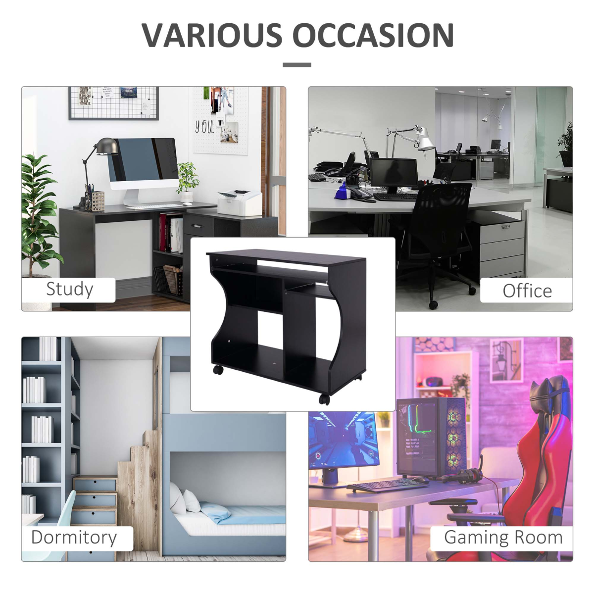 HOMCOM Computer Table Study Desk with Sliding Keyboard Tray, Black
