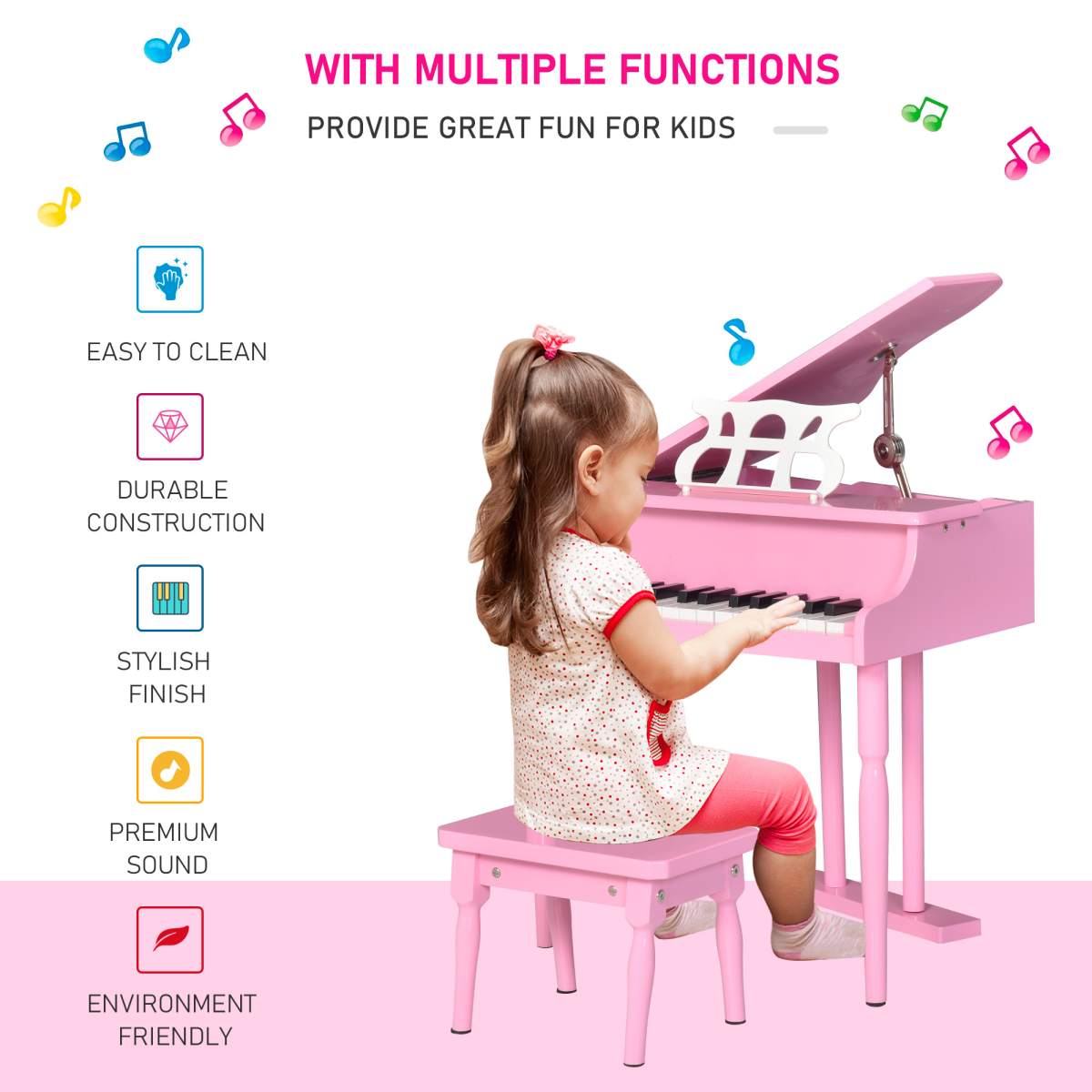 30 Keys Mini Kids Piano with Music Stand and Bench Best Gifts Toy HOMCOM