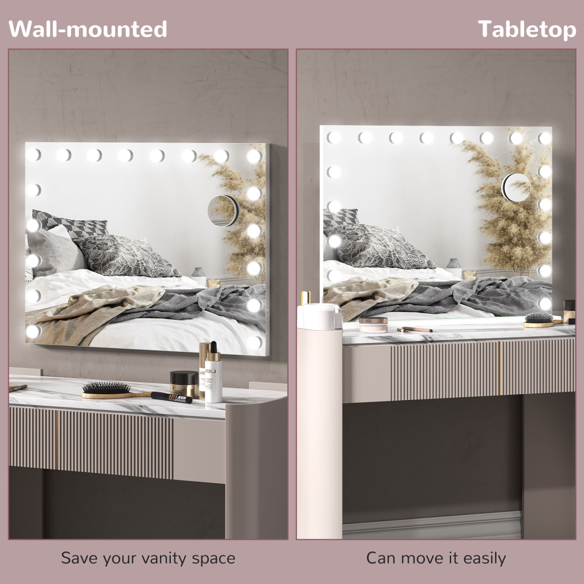 HOMCOM Hollywood Vanity Mirror with Lights, 10X Magnifying, USB Port, White