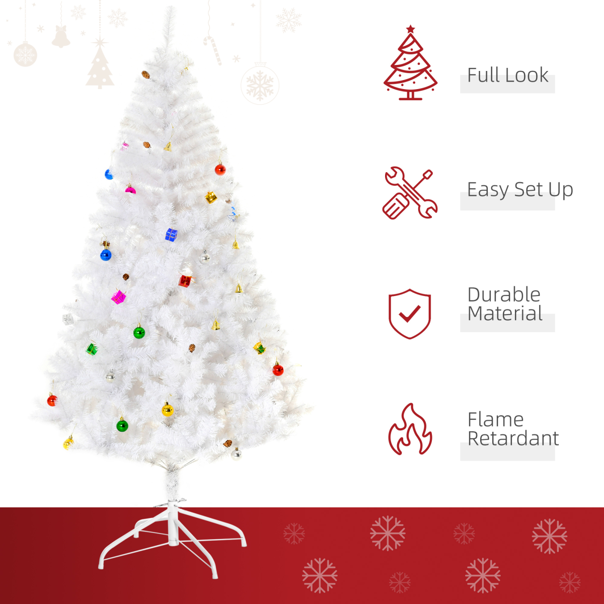 6ft Snow Artificial Christmas Tree Metal Stand Elegant Faux White