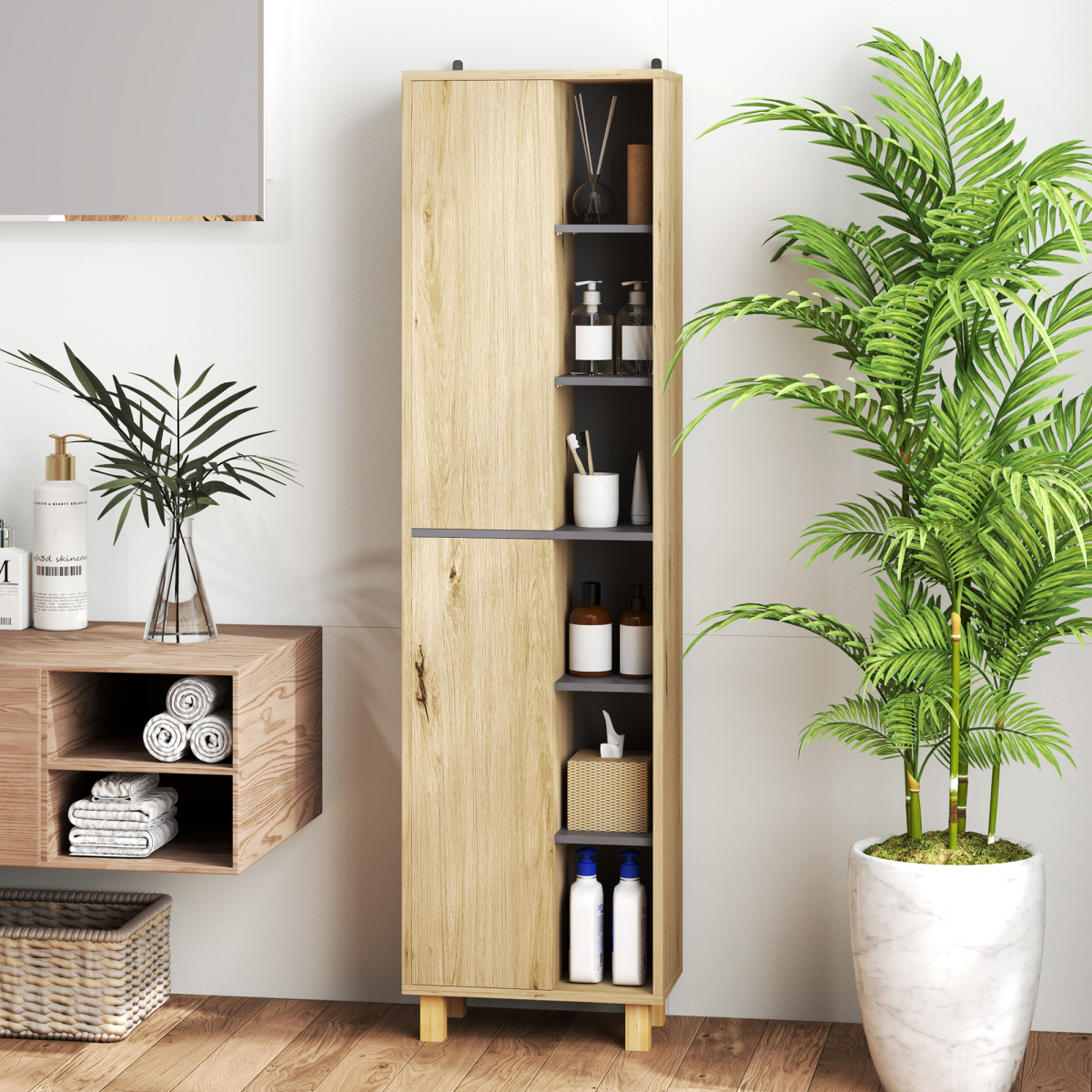 HOMCOM Bathroom Storage Unit with 6 Open Compartments and 6 Shelves