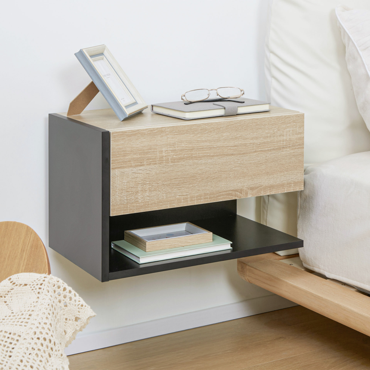 HOMCOM Modern Bedside Table Set of 2 with Drawer and Shelf
