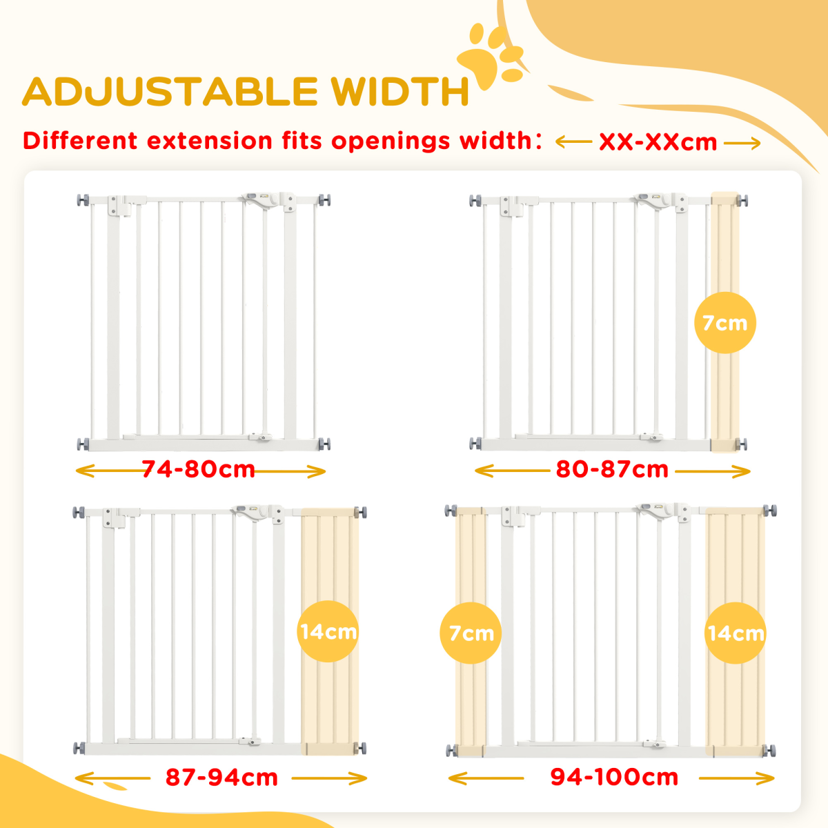 PawHut Adjustable Safety Gate w/ 2 Extensions and Four Adjustable Screws, White